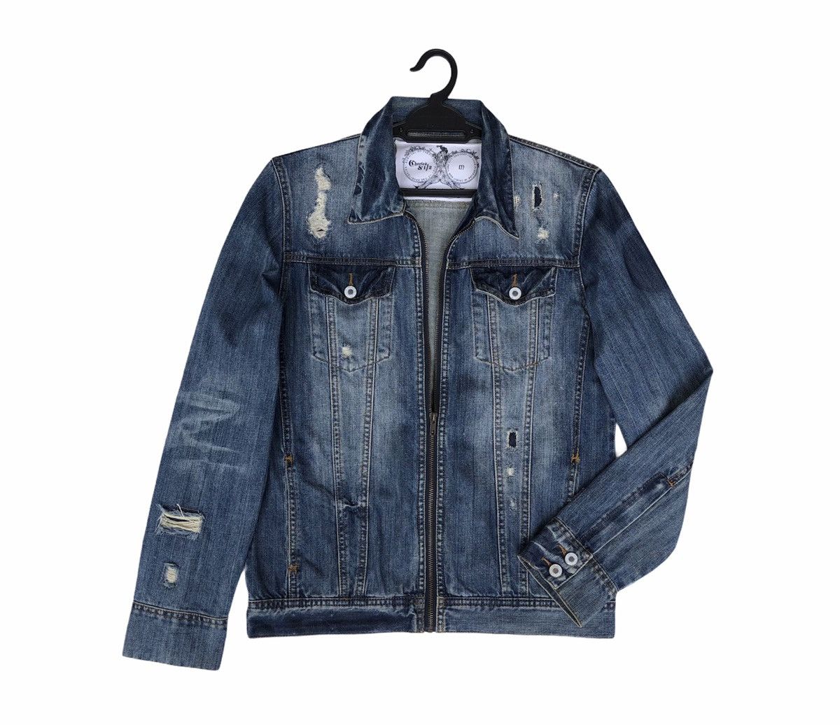 Japanese Brand Charles And A Half Men's Distressed Denim ZipUp Jean Jacket Size US M / EU 48-50 / 2 - 10 Thumbnail
