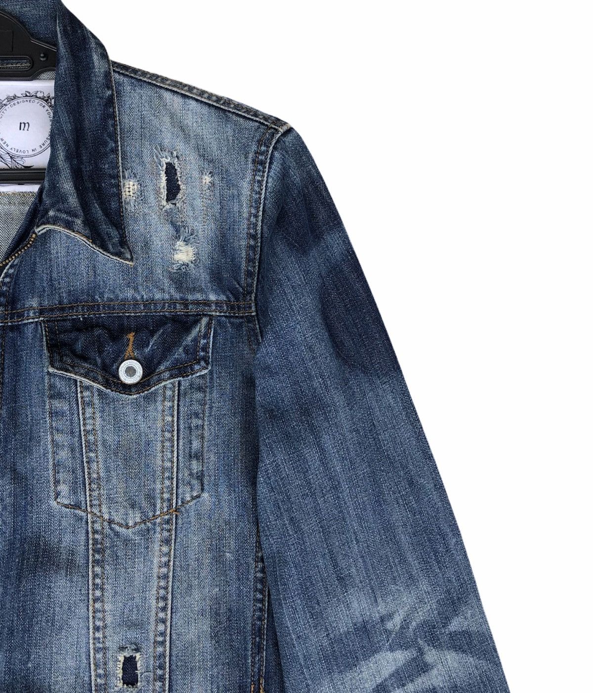 Japanese Brand Charles And A Half Men's Distressed Denim ZipUp Jean Jacket Size US M / EU 48-50 / 2 - 14 Thumbnail