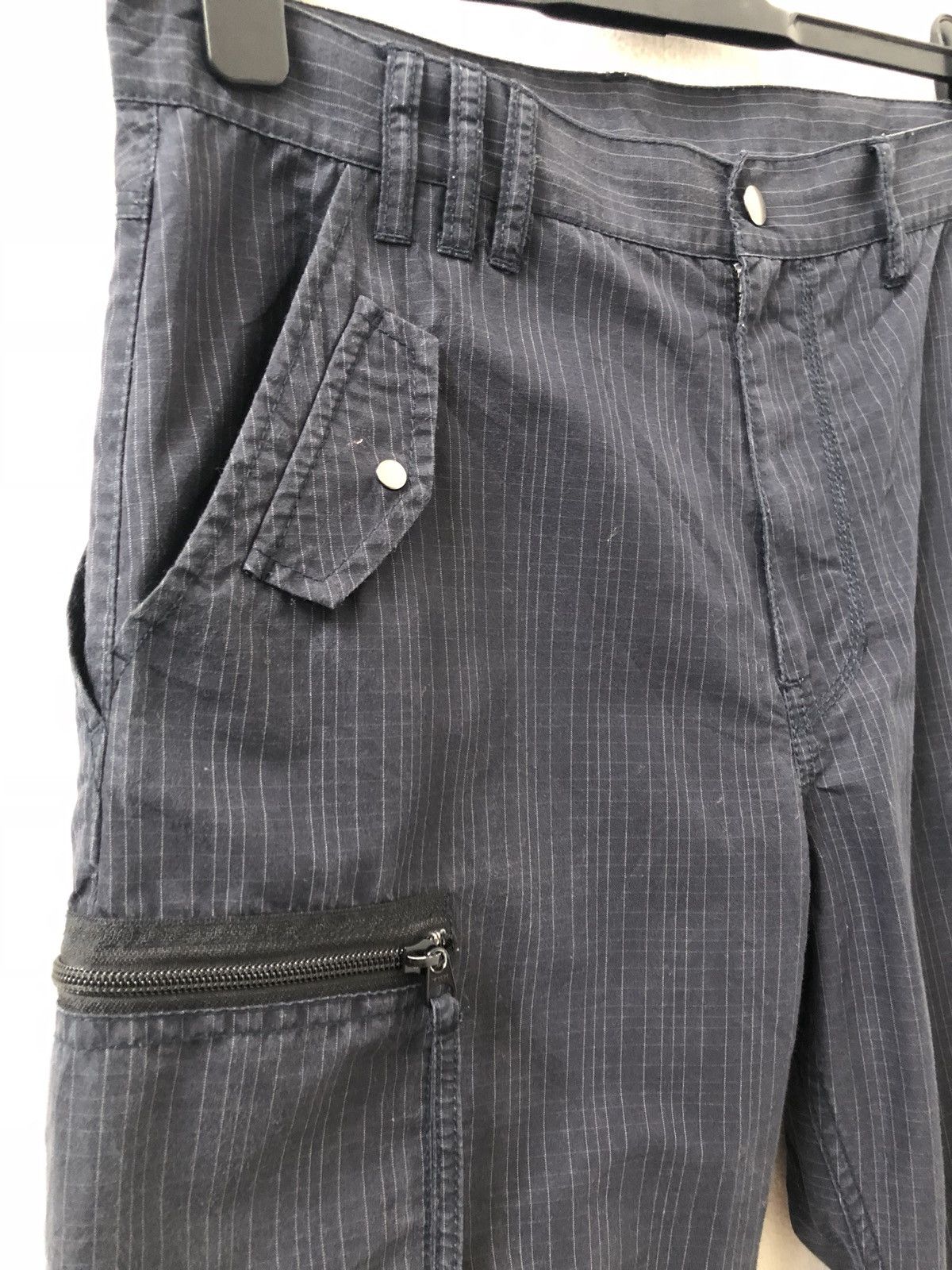 Vintage Navy Blue Striped Multi Pocket Cargo Trouser Cropped Pant Size US 31 - 3 Thumbnail