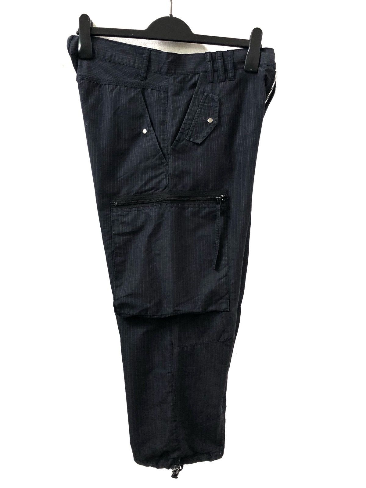 Vintage Navy Blue Striped Multi Pocket Cargo Trouser Cropped Pant Size US 31 - 13 Thumbnail