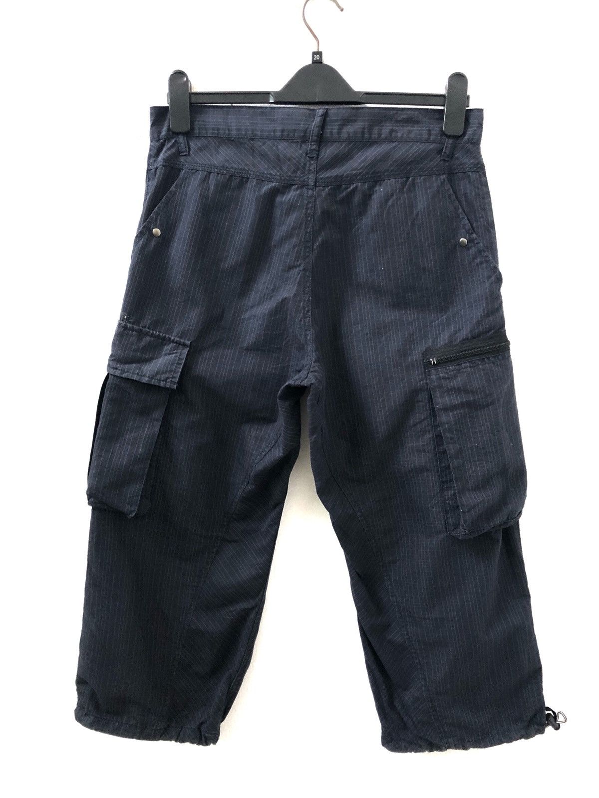 Vintage Navy Blue Striped Multi Pocket Cargo Trouser Cropped Pant Size US 31 - 9 Thumbnail