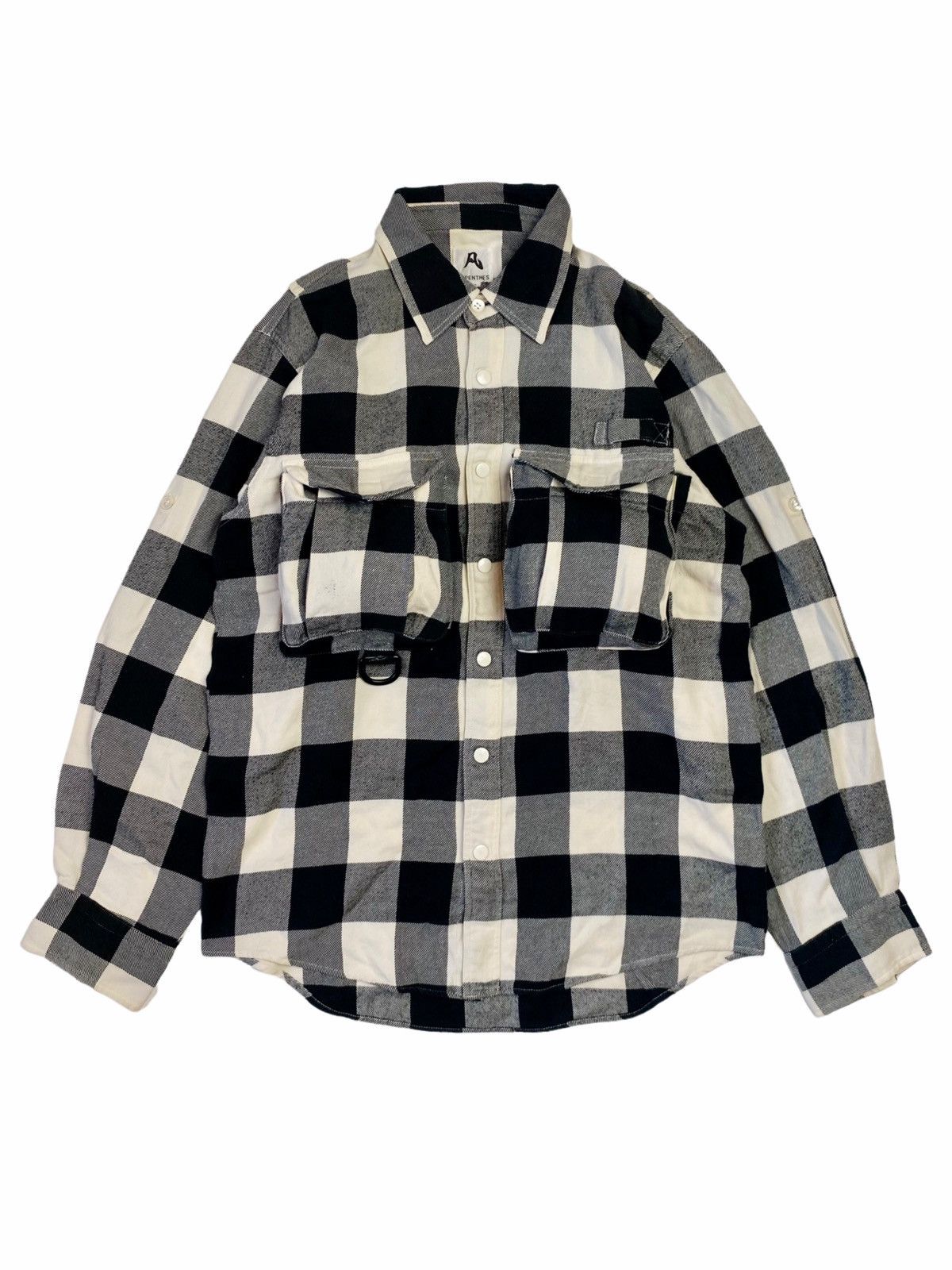 image of Needles x Nepenthes New York 2000S Nepenthes - 3D Pocket Cargo Flanel Shirt in Black White (Size Sm