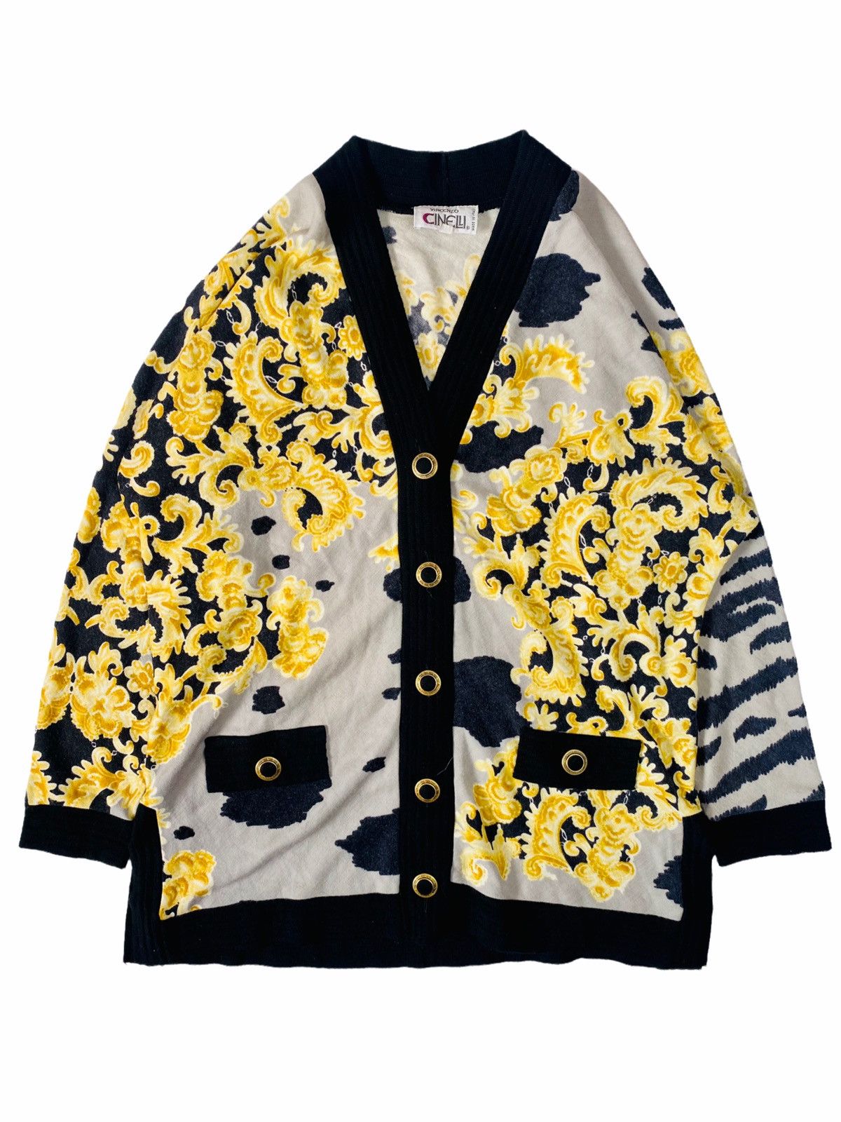 Japanese Brand 🖤BLACKFRIDAY🖤1990s Vicenzo Cineli - Gold Paisley Cardigan Size US L / EU 52-54 / 3 - 1 Thumbnail