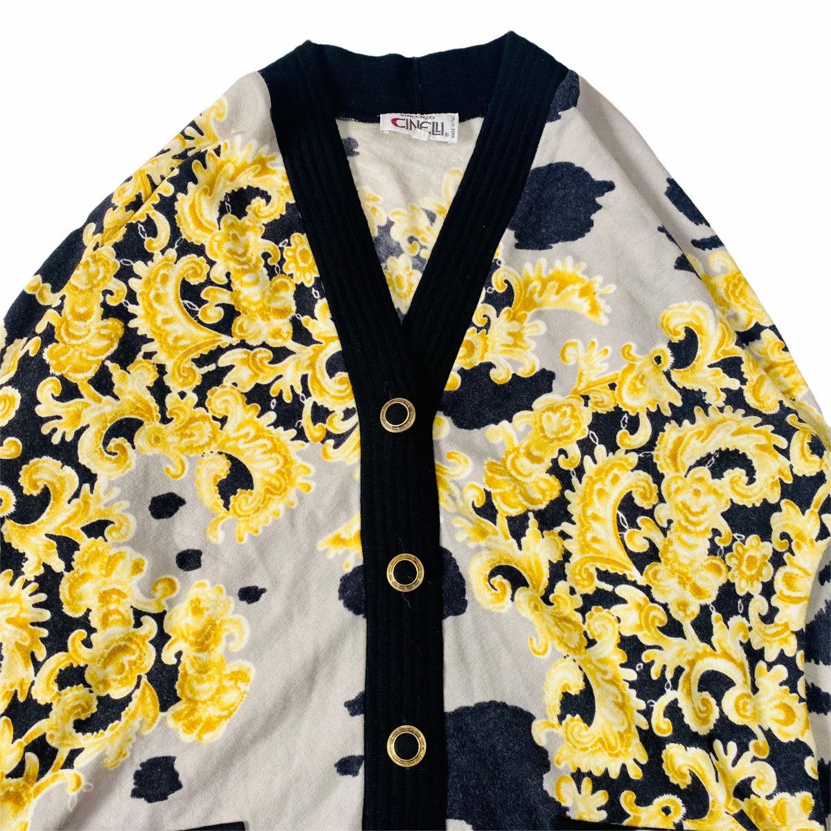 Japanese Brand 🖤BLACKFRIDAY🖤1990s Vicenzo Cineli - Gold Paisley Cardigan Size US L / EU 52-54 / 3 - 4 Thumbnail