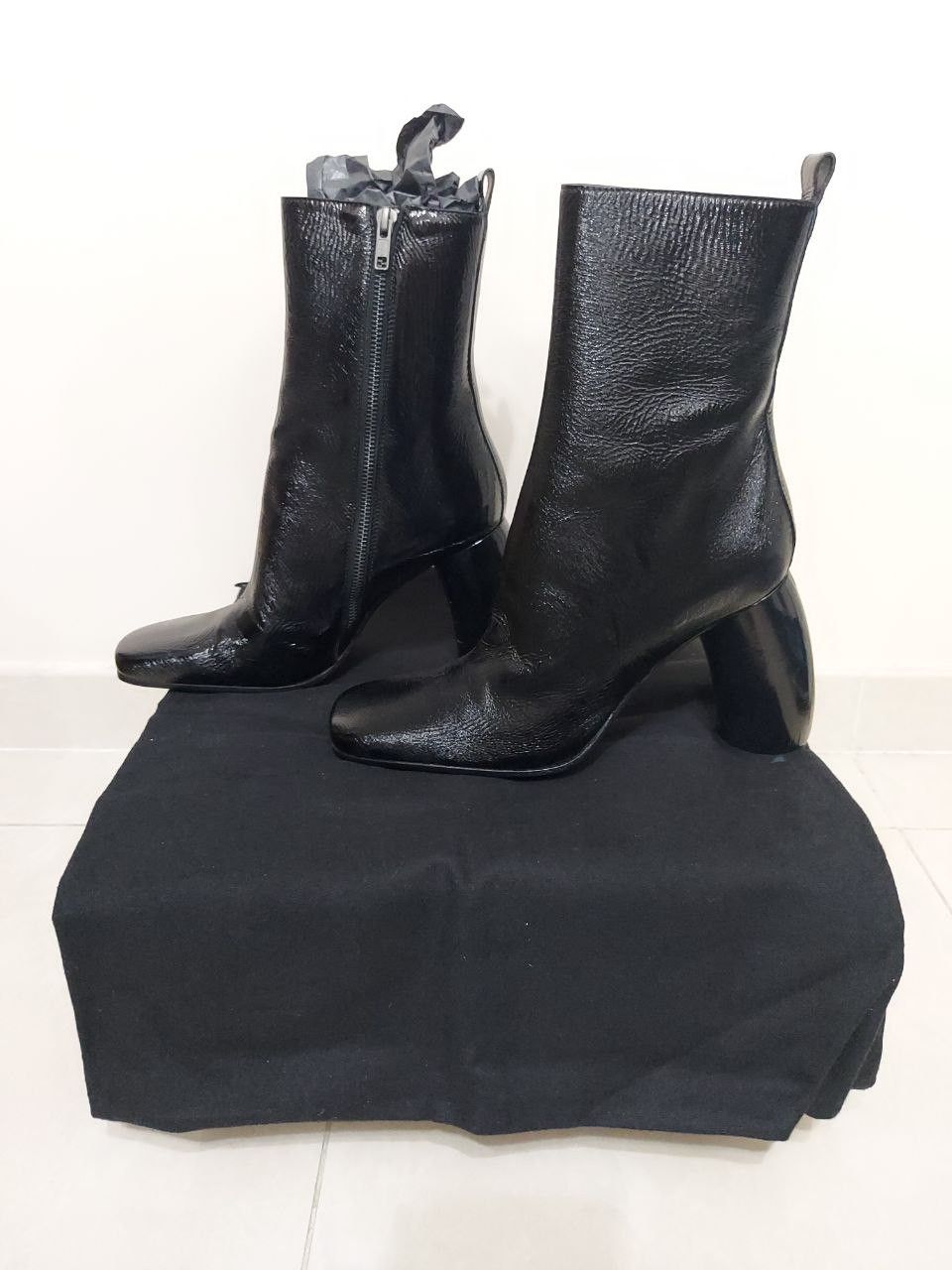 Ann Demeulemeester *New* Crinkled Leather Block Heeled Side Zip Boots Size US 7 / EU 40 - 4 Thumbnail
