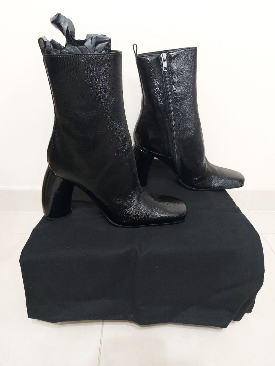 Ann Demeulemeester *New* Crinkled Leather Block Heeled Side Zip Boots Size US 7 / EU 40 - 3 Thumbnail