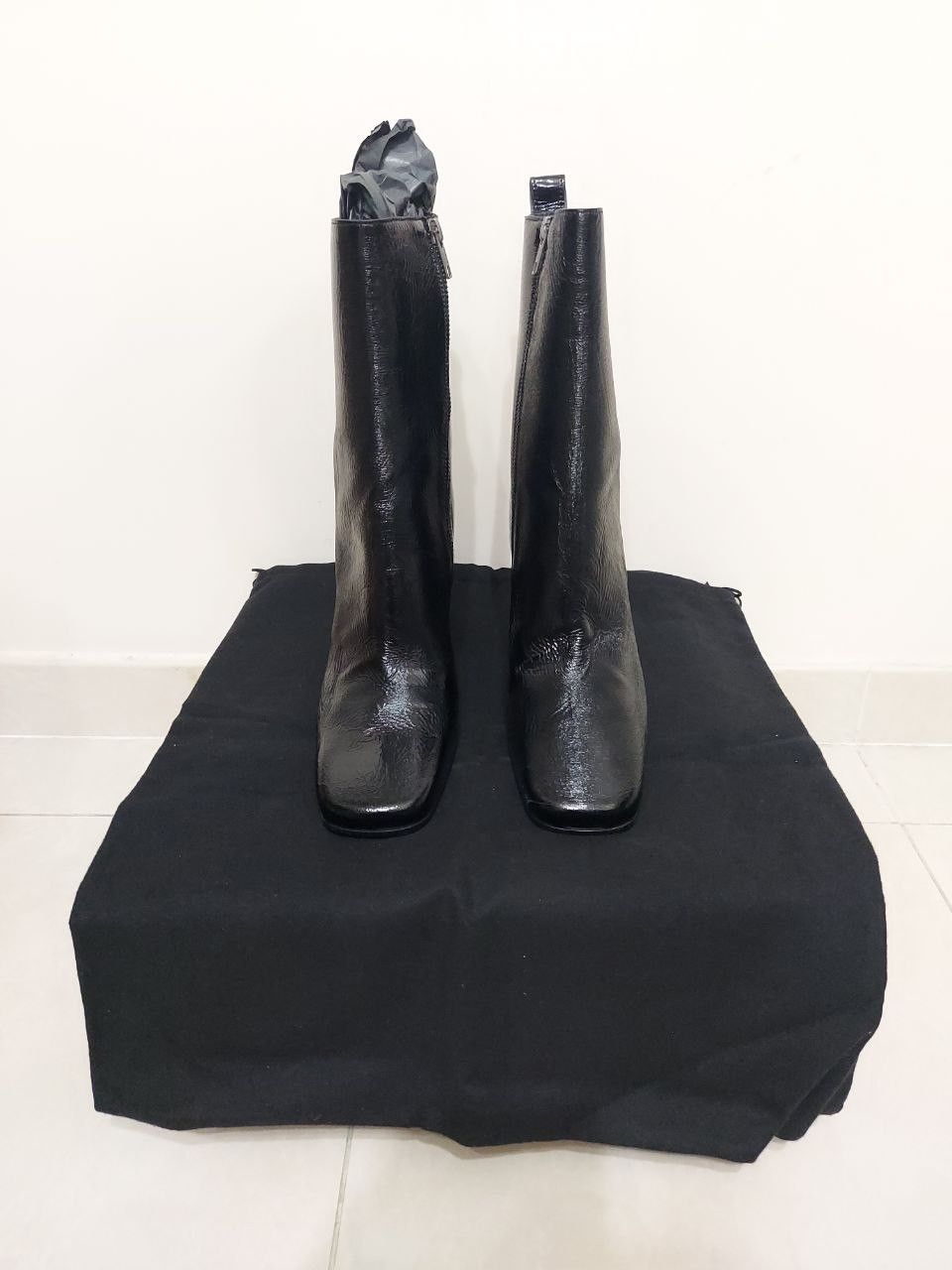 Ann Demeulemeester *New* Crinkled Leather Block Heeled Side Zip Boots Size US 7 / EU 40 - 2 Thumbnail