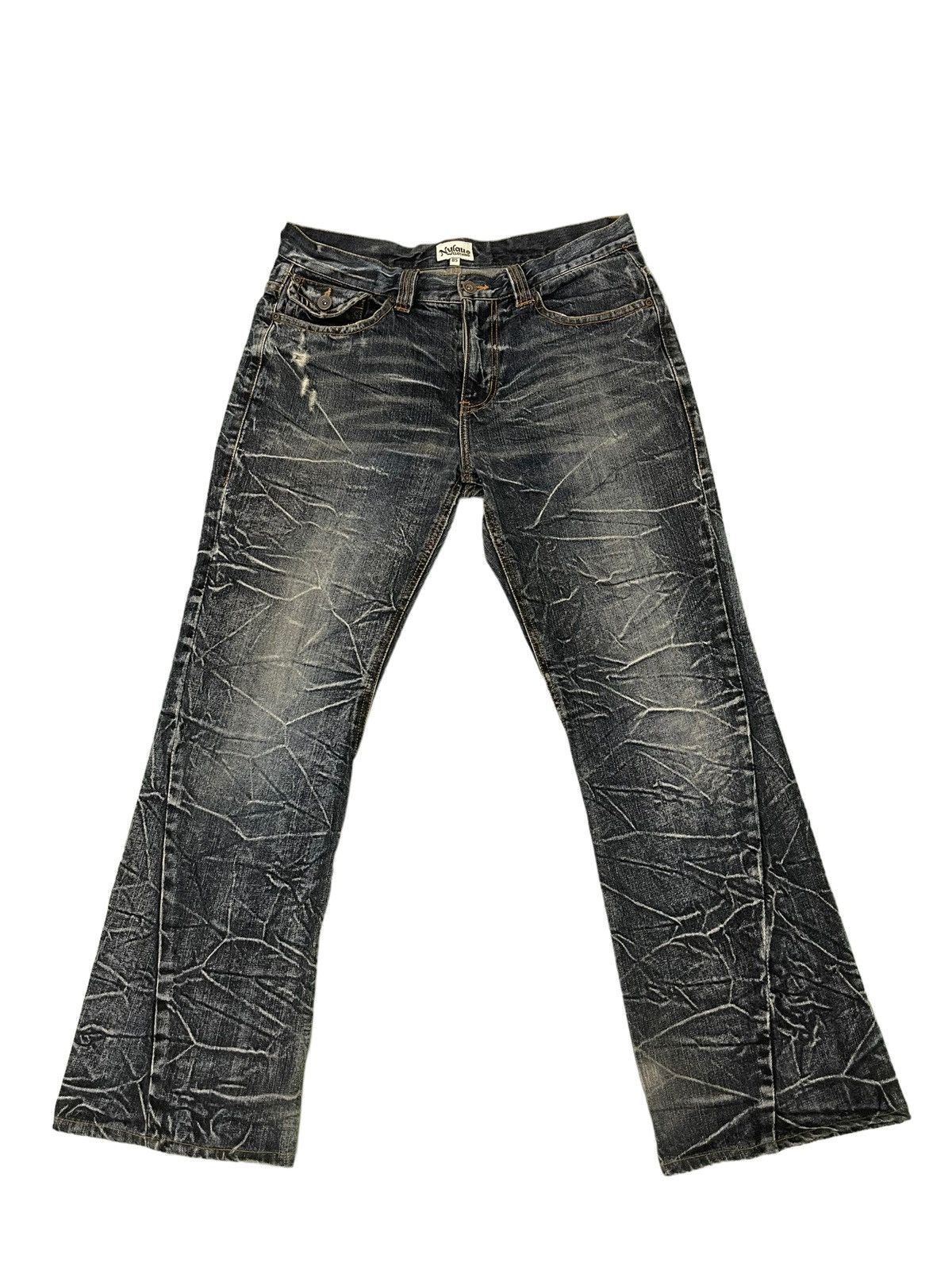 Japanese Brand Flare Jeans Nylaus Acid Wash Denim Boot Cut 4🟦0 Size US 33 - 2 Thumbnail