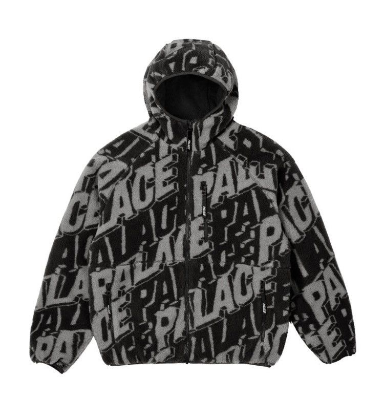 image of Palace Jacquard Fleece Hooded Jacket Black Xl, Men's