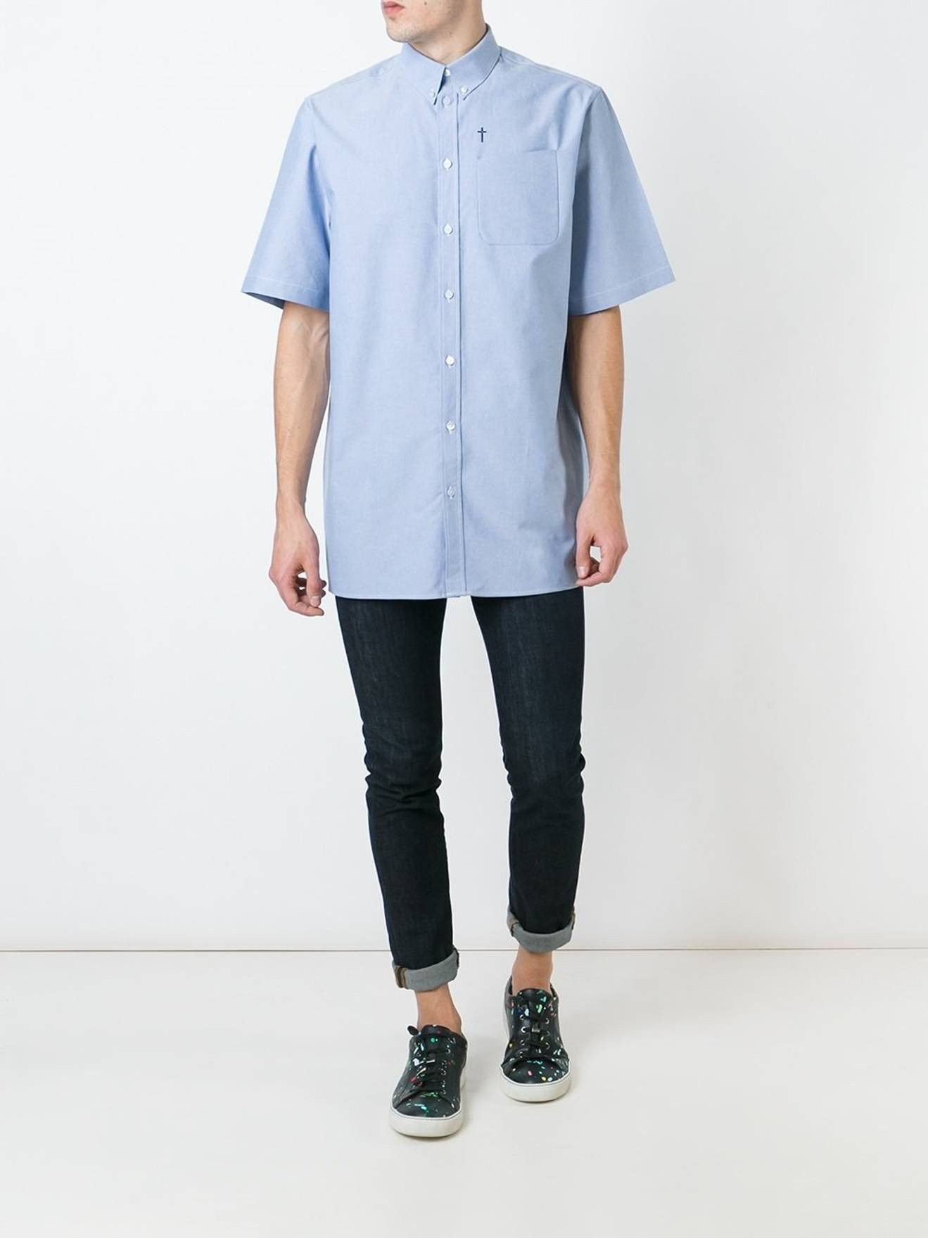 image of Givenchy Crucifix Detail Shirt in Blue, Men's (Size XS)