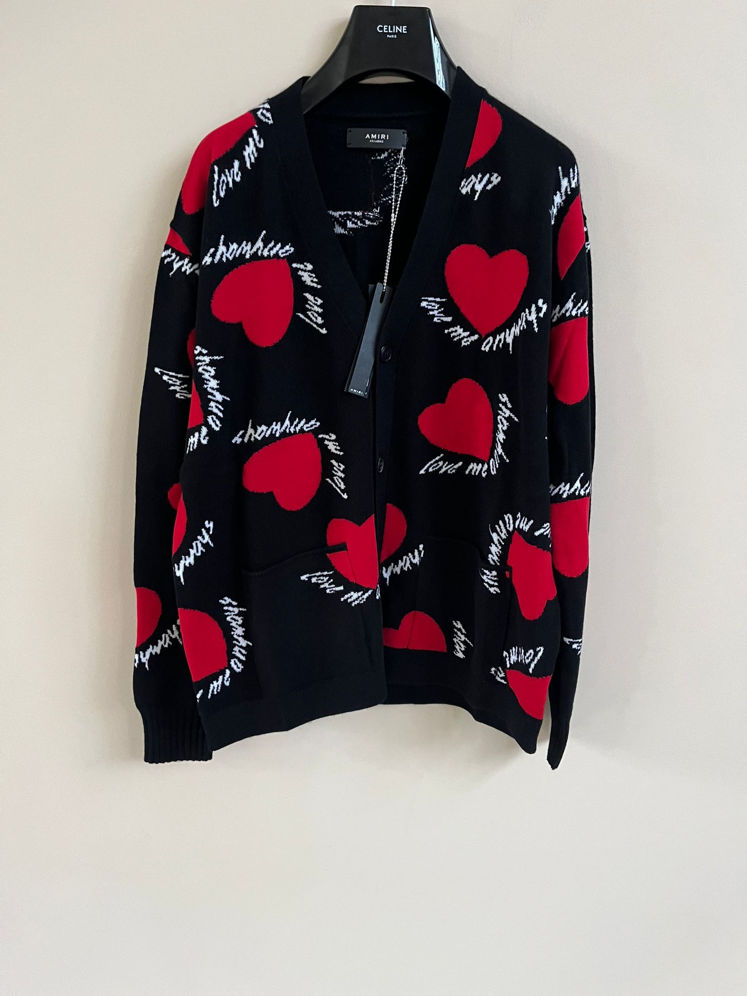 Hearts Intarsia Cardigan in Black