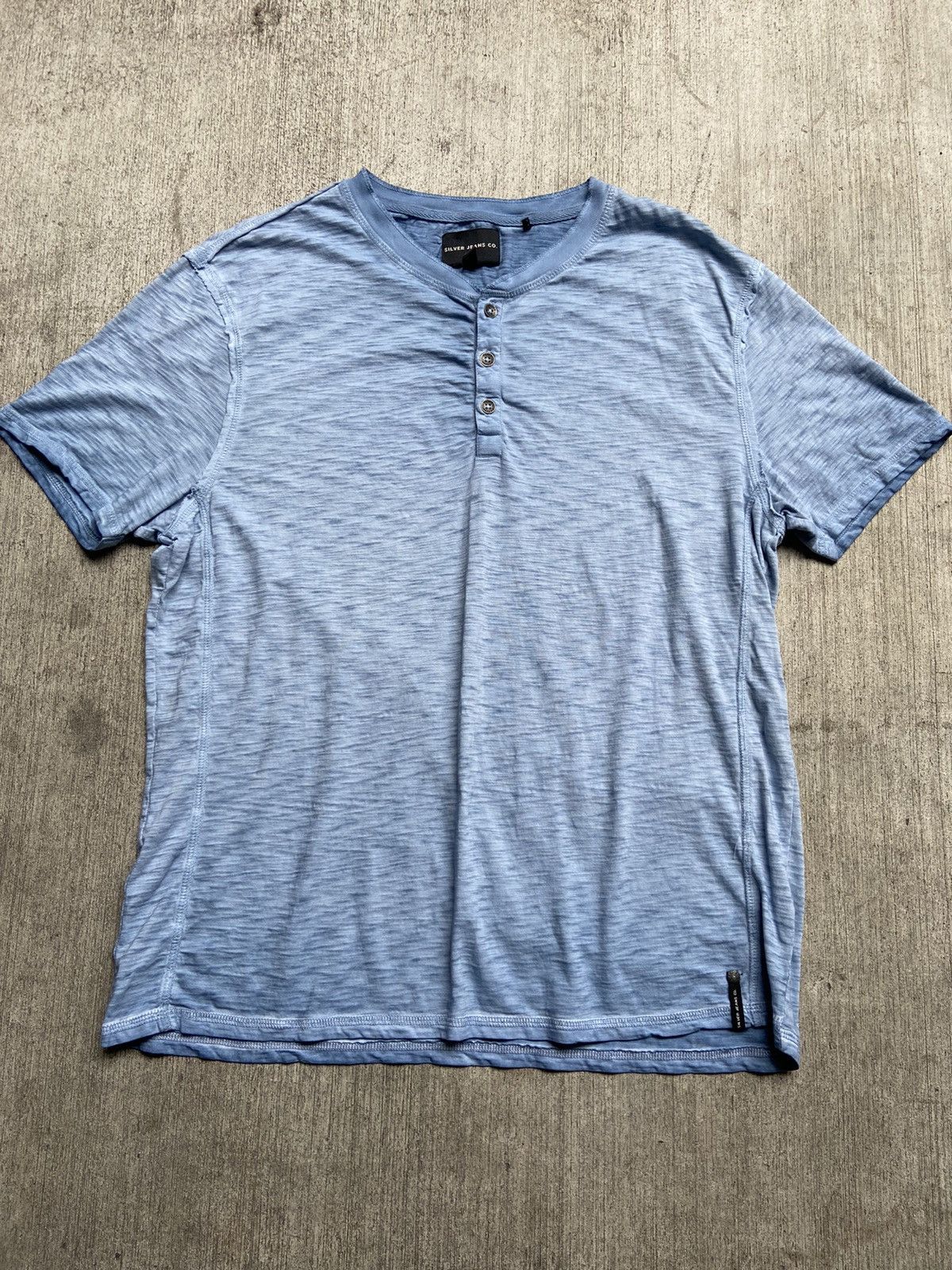Silver Jeans Co. Button Front Blue Henley Shirt Washed Faded T-Shirt Blue Size US XL / EU 56 / 4 - 1 Thumbnail