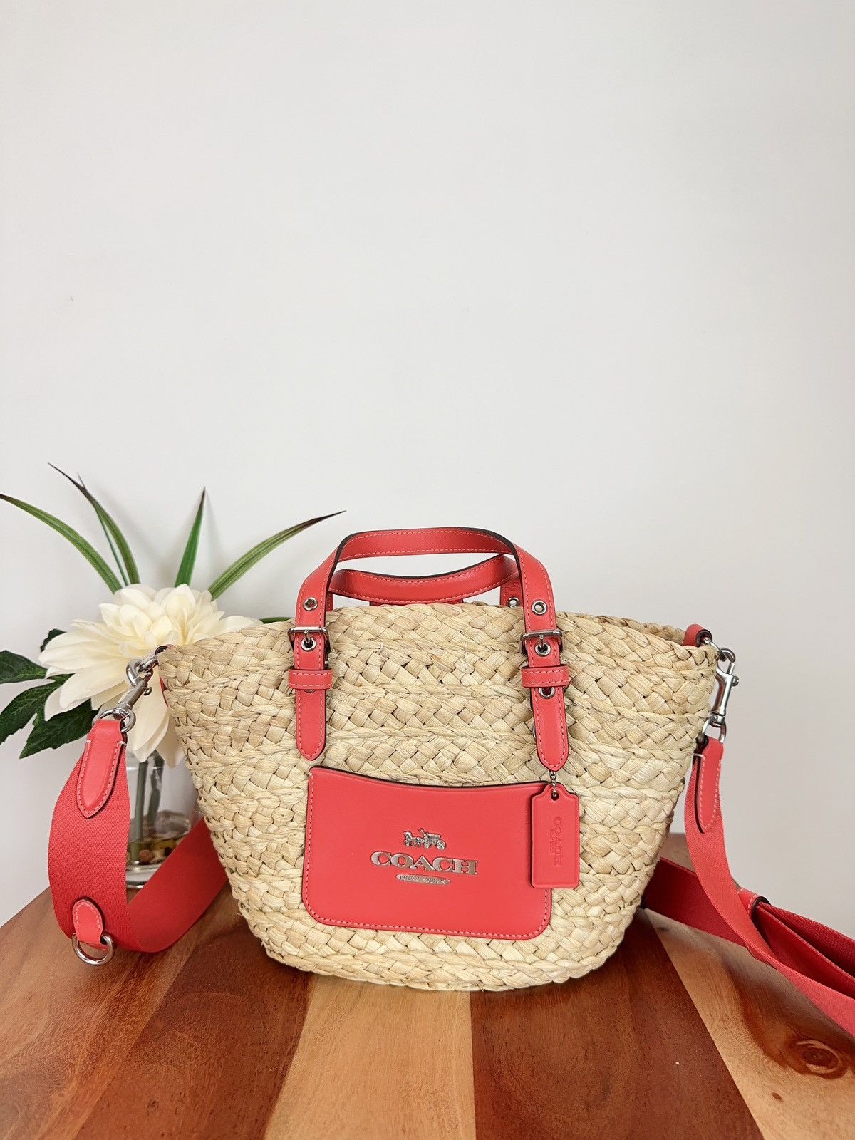 NWT Coach Small Straw Tote Bag