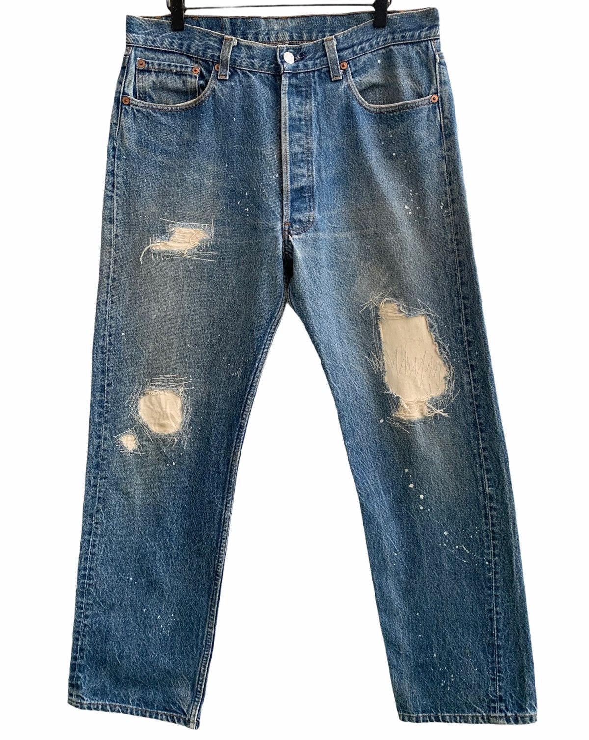 Levi's Vintage Levis 501 Painter Distressed Sky Blue Denim Size US 34 / EU 50 - 1 Thumbnail