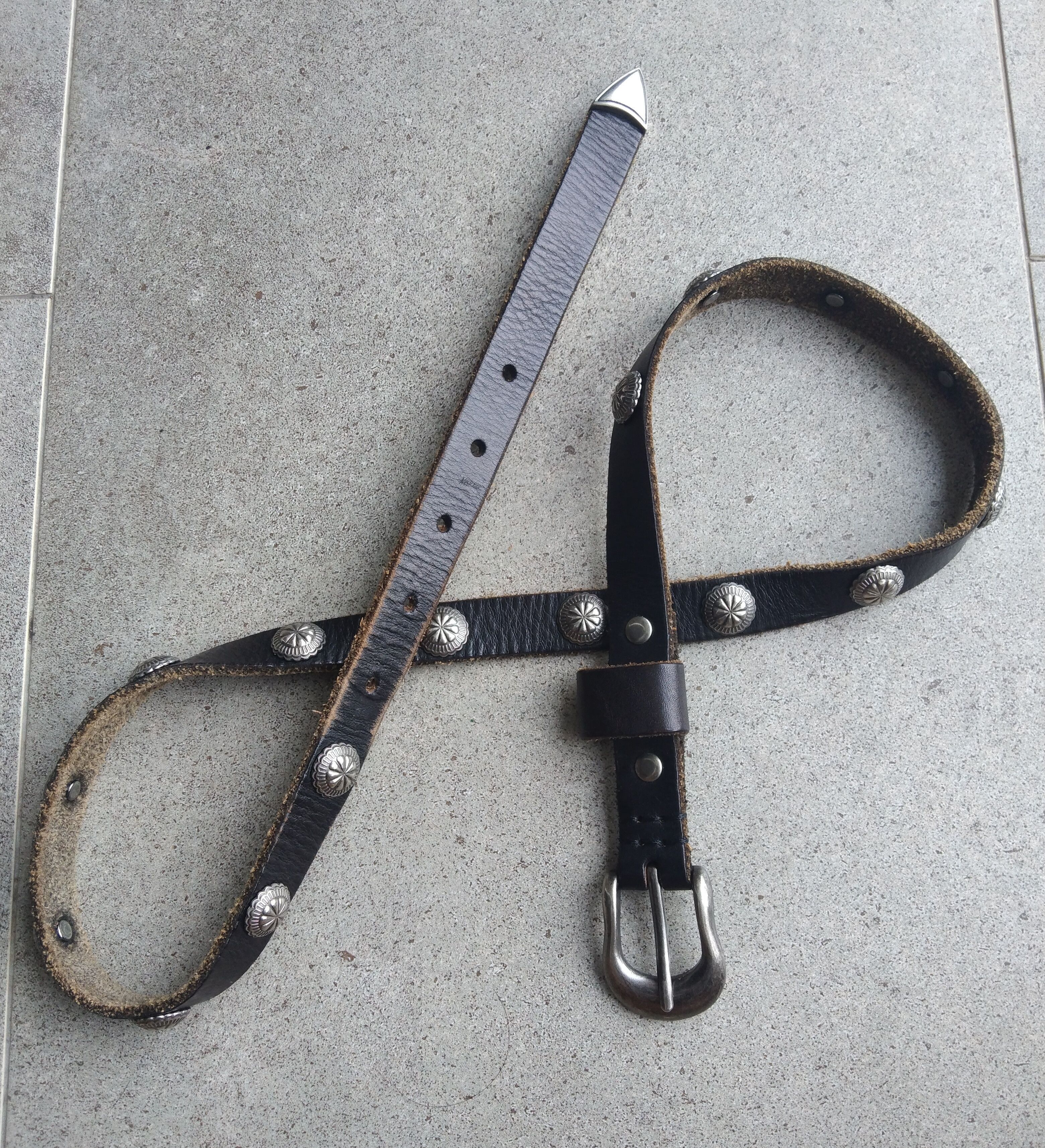 image of Ogmoussy Studded Leather Belt in Black, Men's