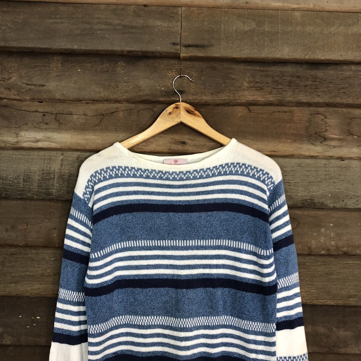 Homespun Knitwear Lady Arran Stripe vintage japan Blue Knitwear #154B Size M / US 6-8 / IT 42-44 - 9 Thumbnail