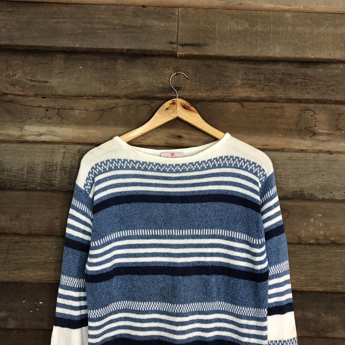 Homespun Knitwear Lady Arran Stripe vintage japan Blue Knitwear #154B Size M / US 6-8 / IT 42-44 - 2 Thumbnail