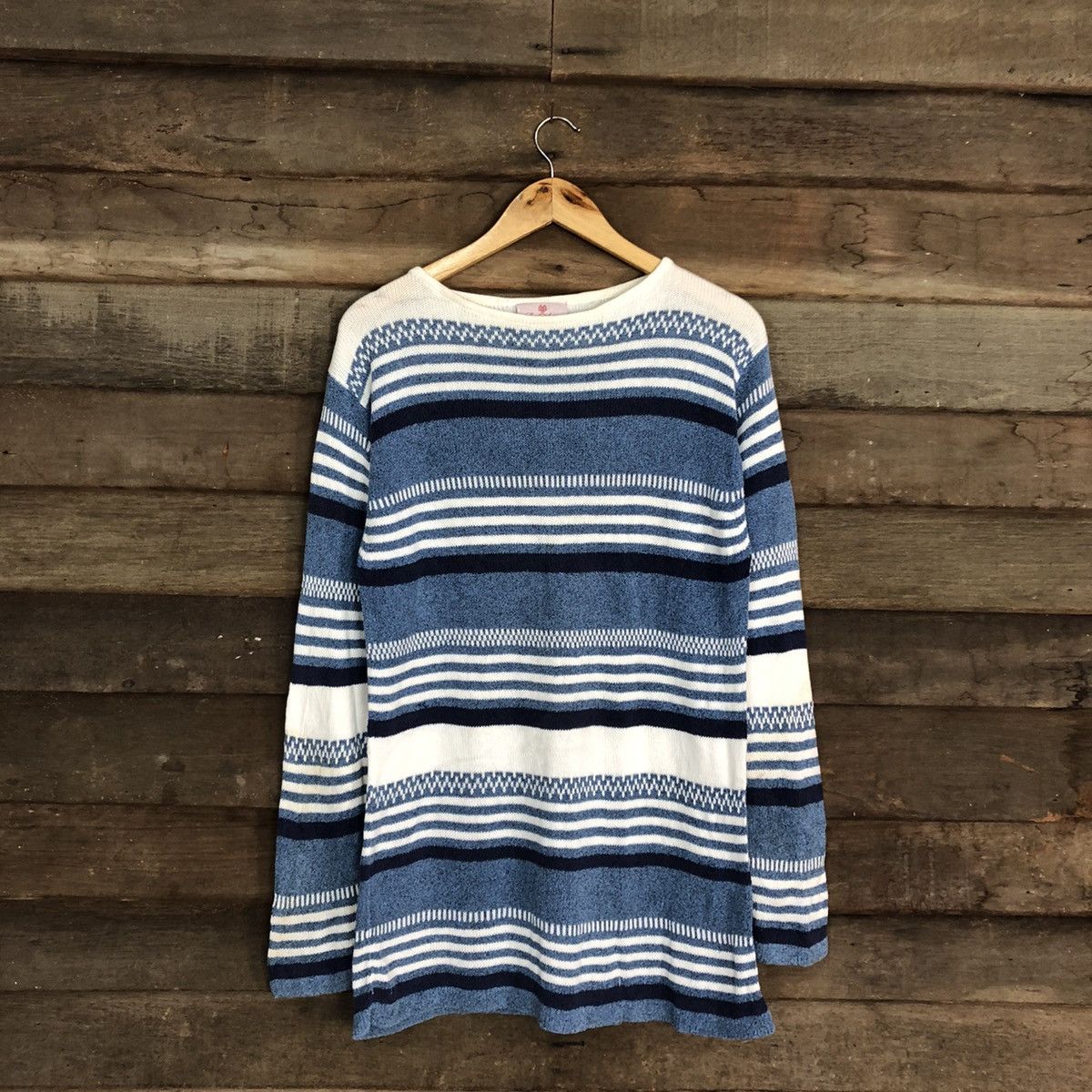 Homespun Knitwear Lady Arran Stripe vintage japan Blue Knitwear #154B Size M / US 6-8 / IT 42-44 - 3 Thumbnail