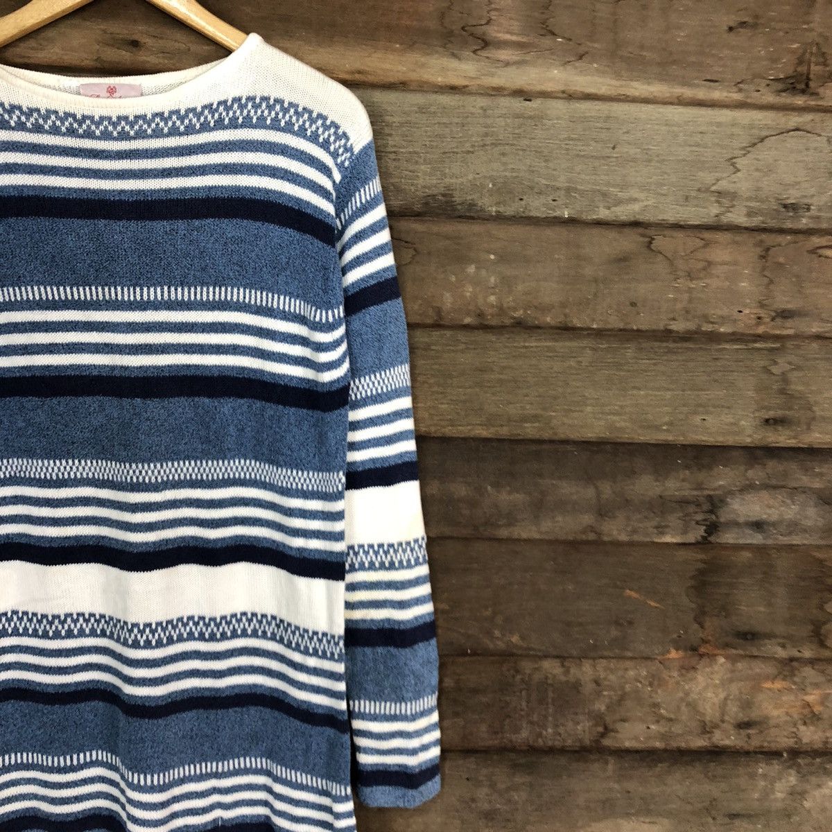Homespun Knitwear Lady Arran Stripe vintage japan Blue Knitwear #154B Size M / US 6-8 / IT 42-44 - 5 Thumbnail