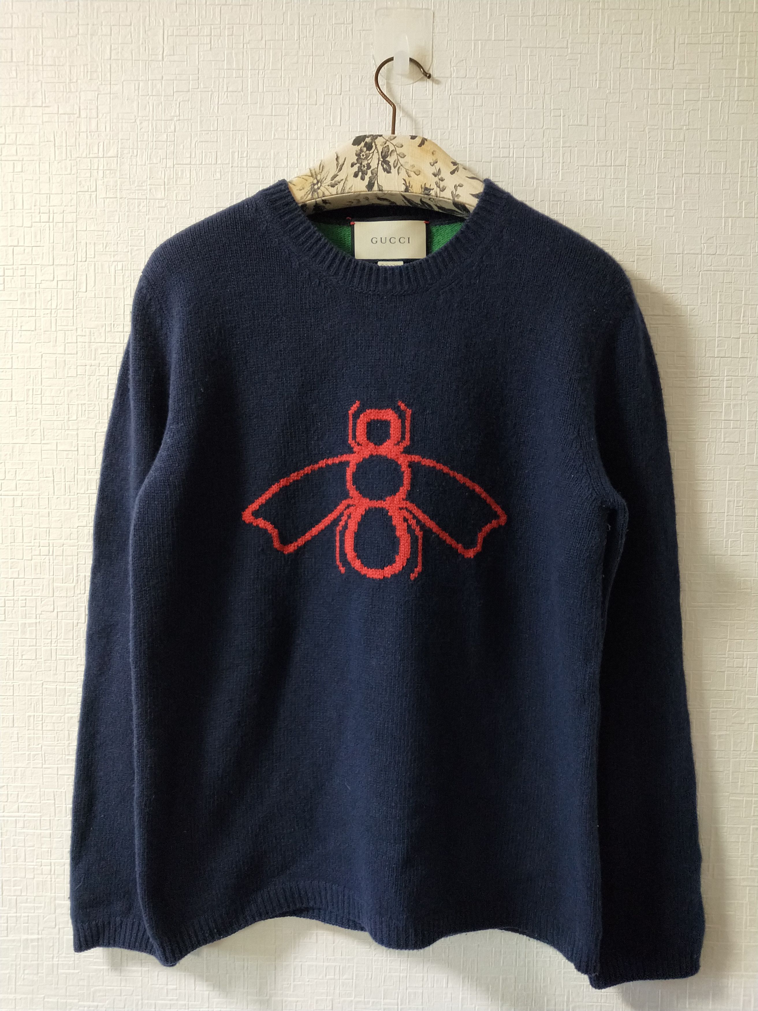 image of Gucci Bee Web Knit Sweater in Navy, Men's (Size Medium)
