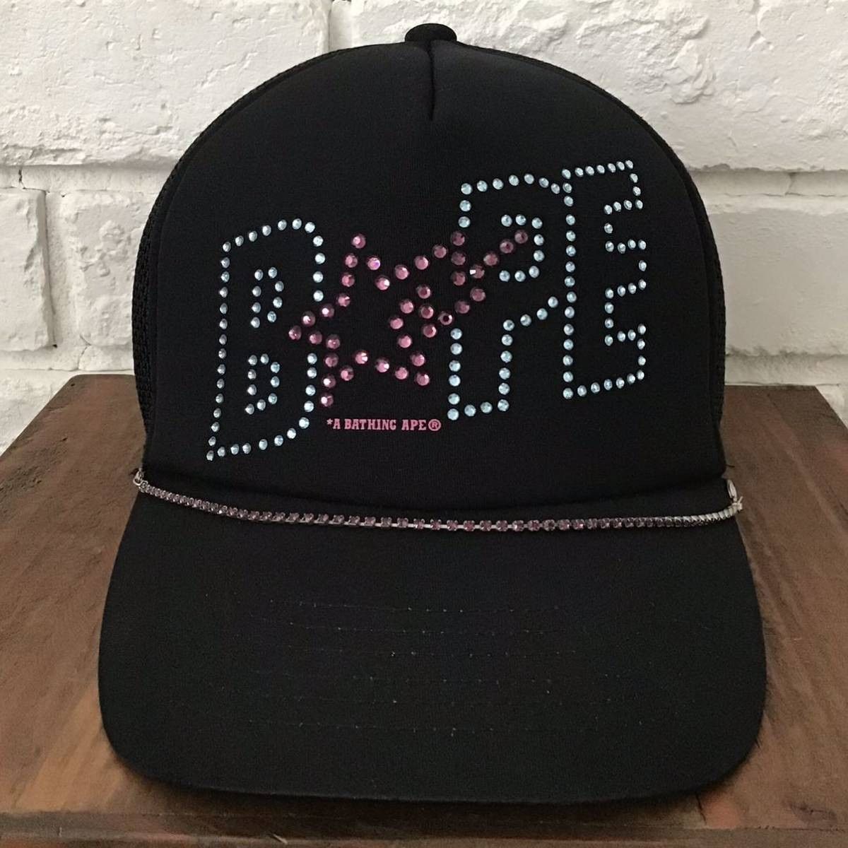 image of Bape Sta Logo Swarovski Trucker Hat Cap Hat Bape Star Nigo in Black, Men's