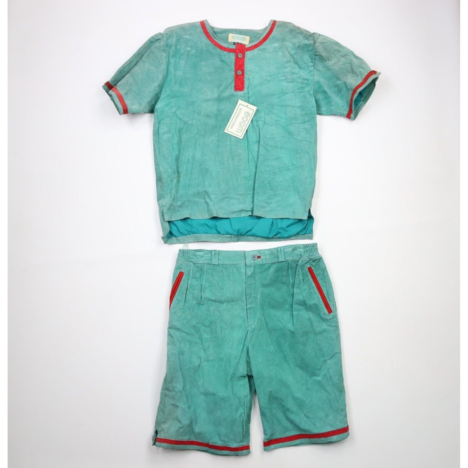 NOS Vtg 90s Streetwear 2 Piece Lined Leather Shorts Outfit