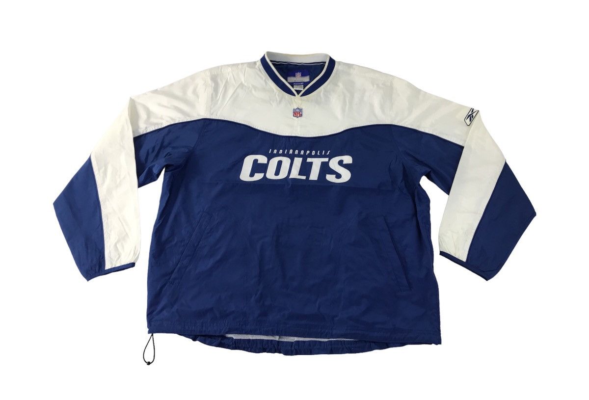 image of Reebok Team Apparel Indianapolis Colts Spell Out Design in Blue, Men's (Size XL)