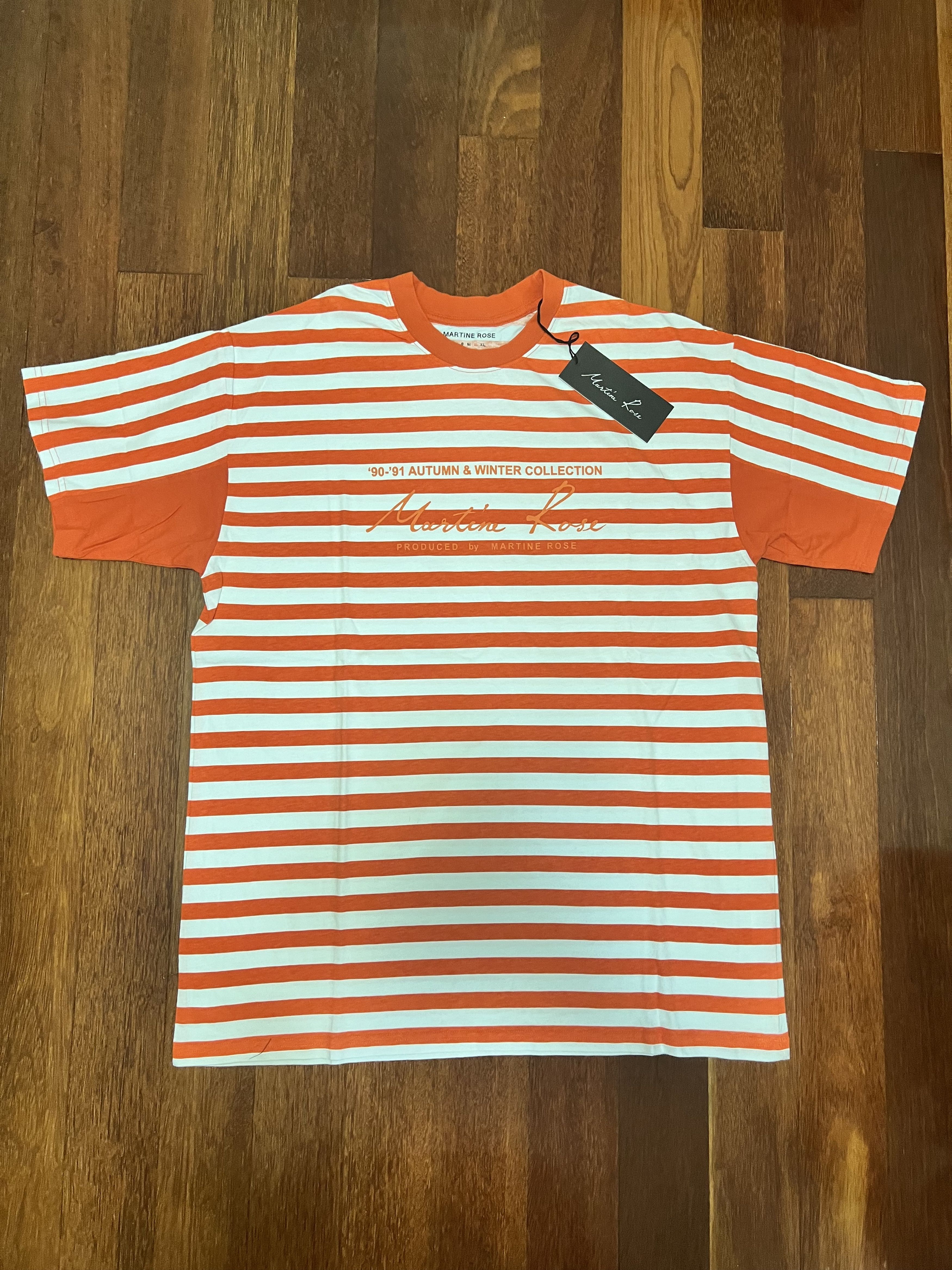 image of 2019 Martine Rose Oversized Stripe Tee Orange, Men's (Size Large)