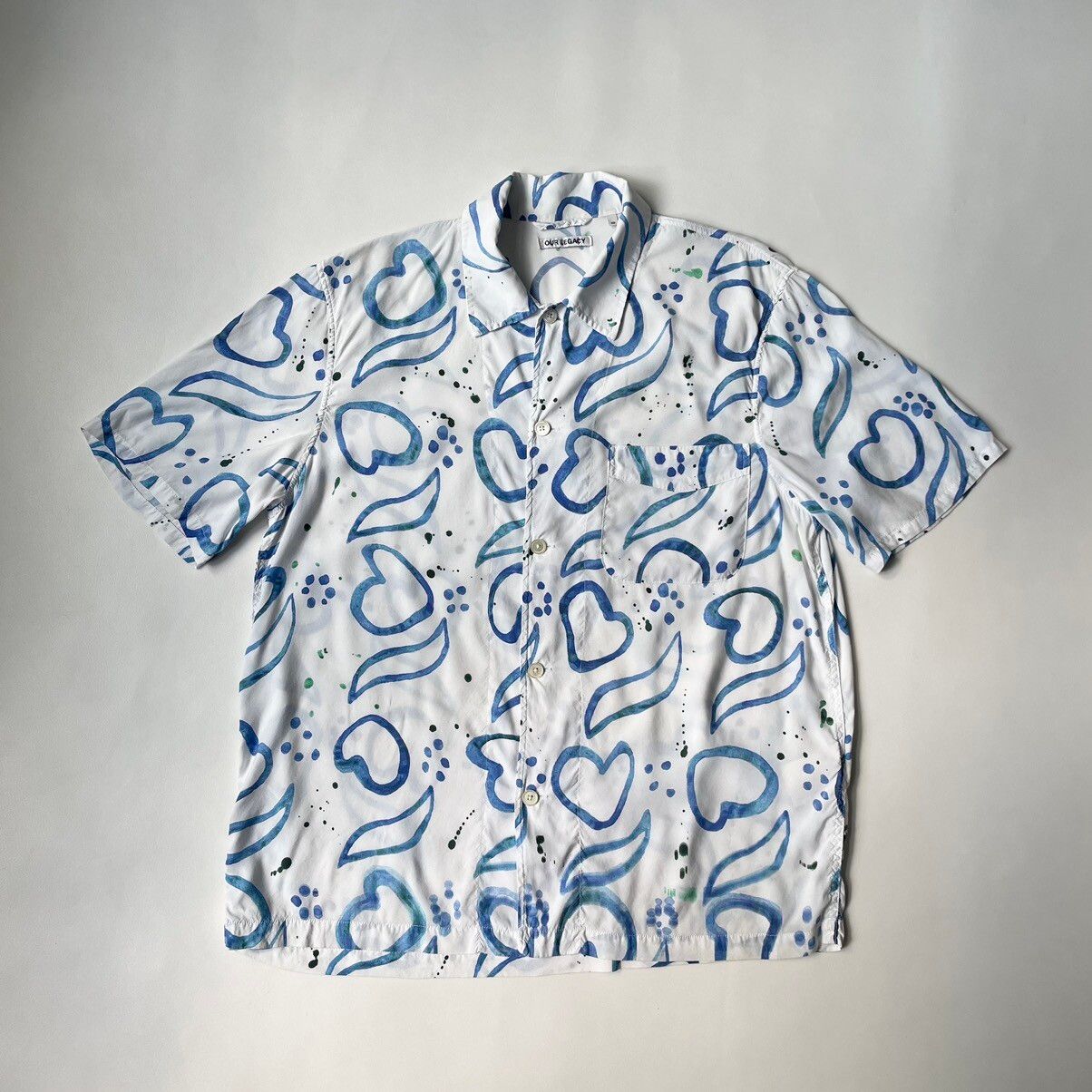 Pre-owned Our Legacy ‘painted Heart' Print Box Shirt In White/blue