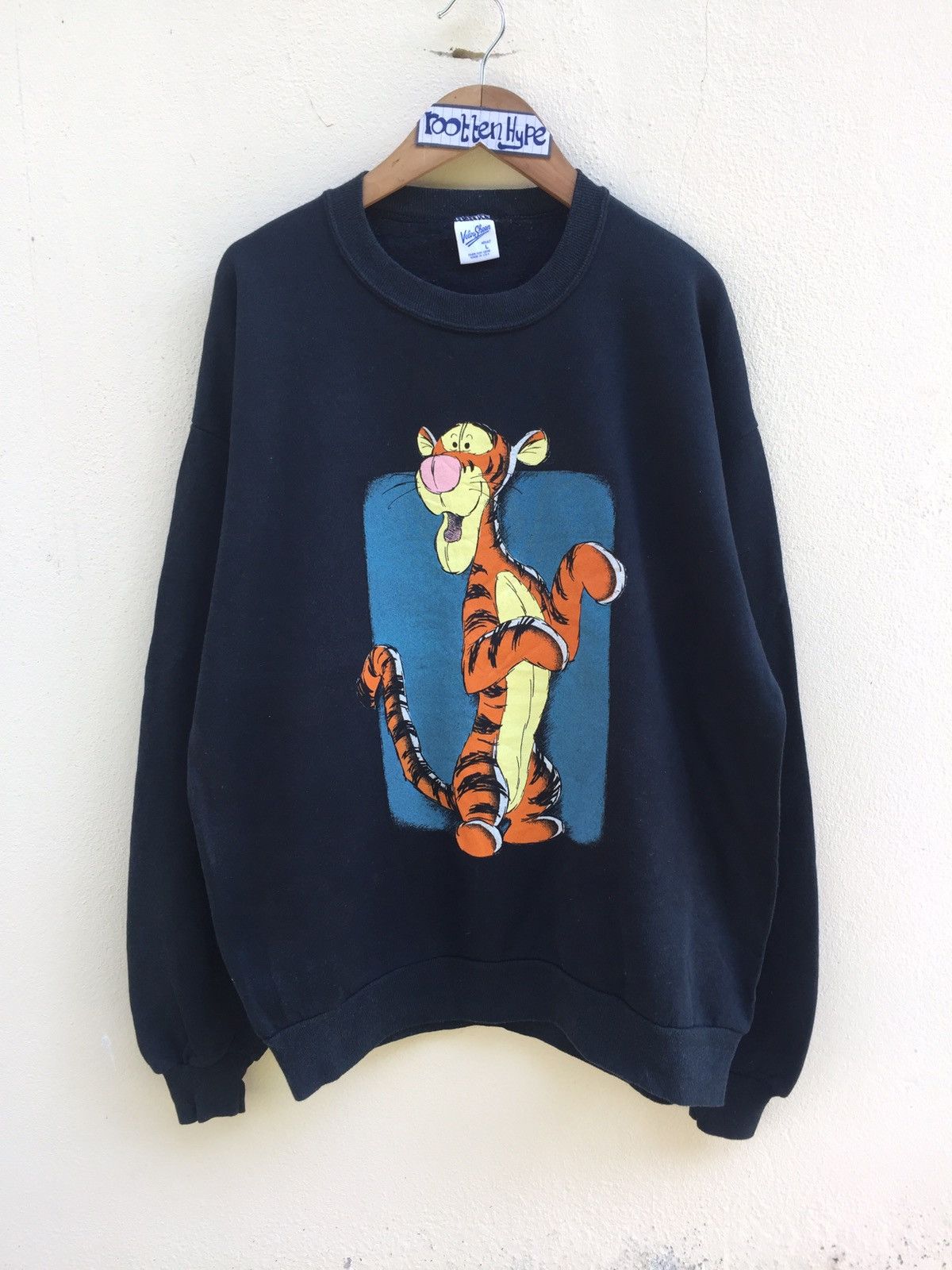 image of Vintage Tigger Character Disney Pooh Crewneck Sweatshirt in Black, Men's (Size Large)