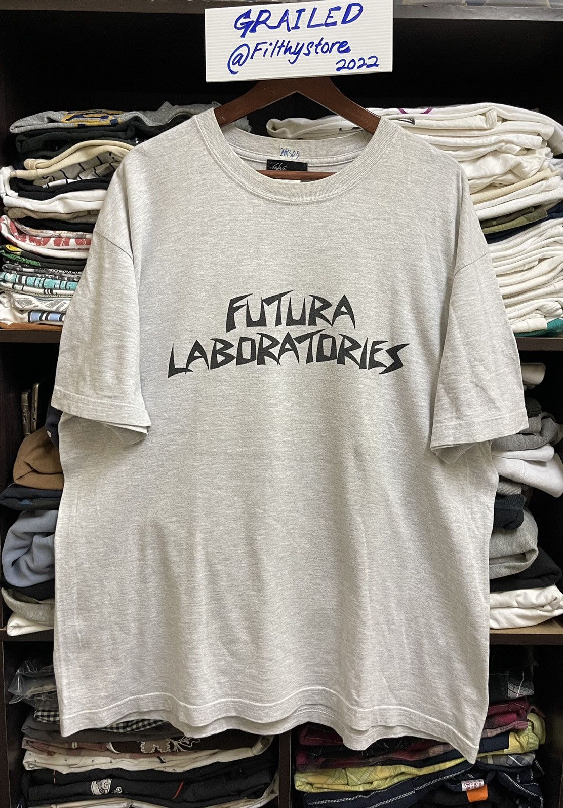 image of Futura Laboratories Spell Out Tee in Grey, Men's (Size XL)