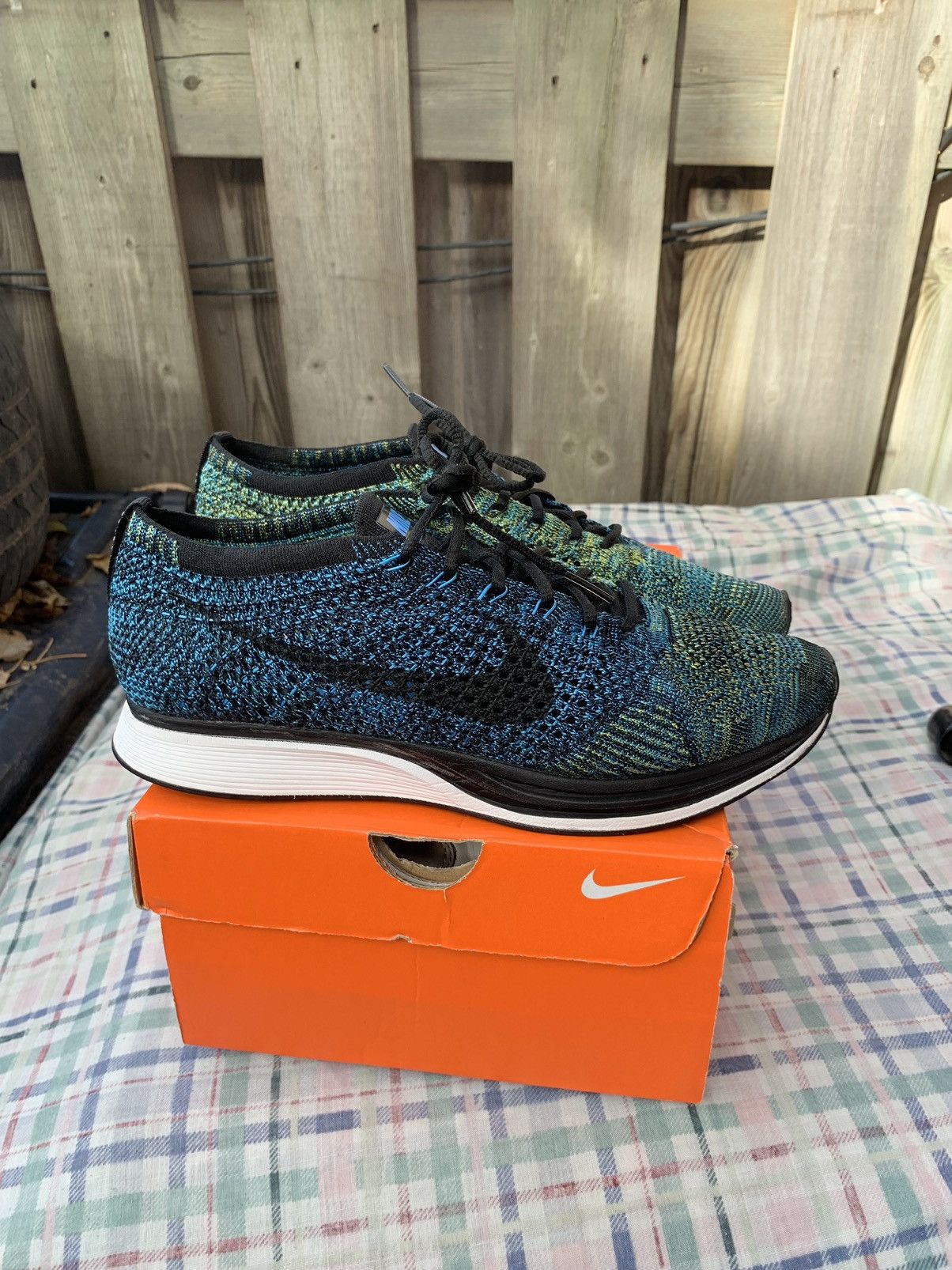 image of Nike Flyknit Racer Blue Glow Shoes, Men's (Size 8.5)