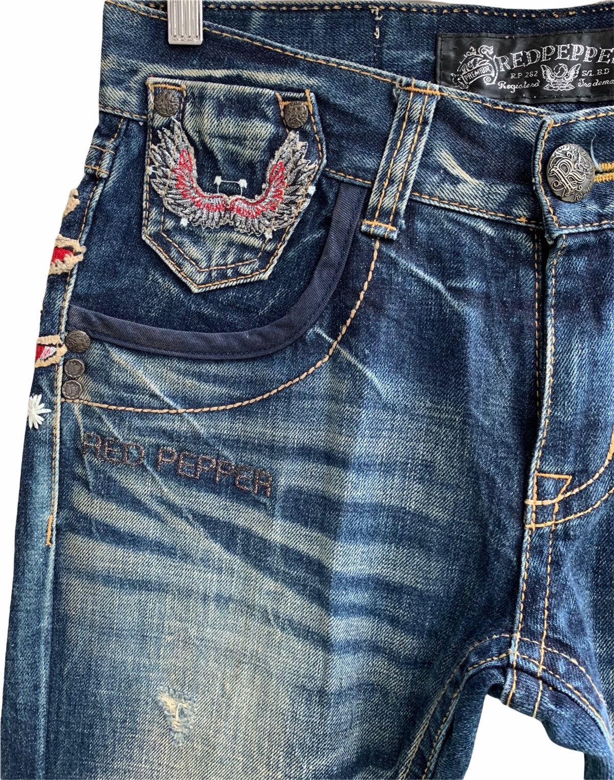 Japanese Brand Red peper embroidery spellout lot of patch distressed denim Size US 31 - 8 Thumbnail