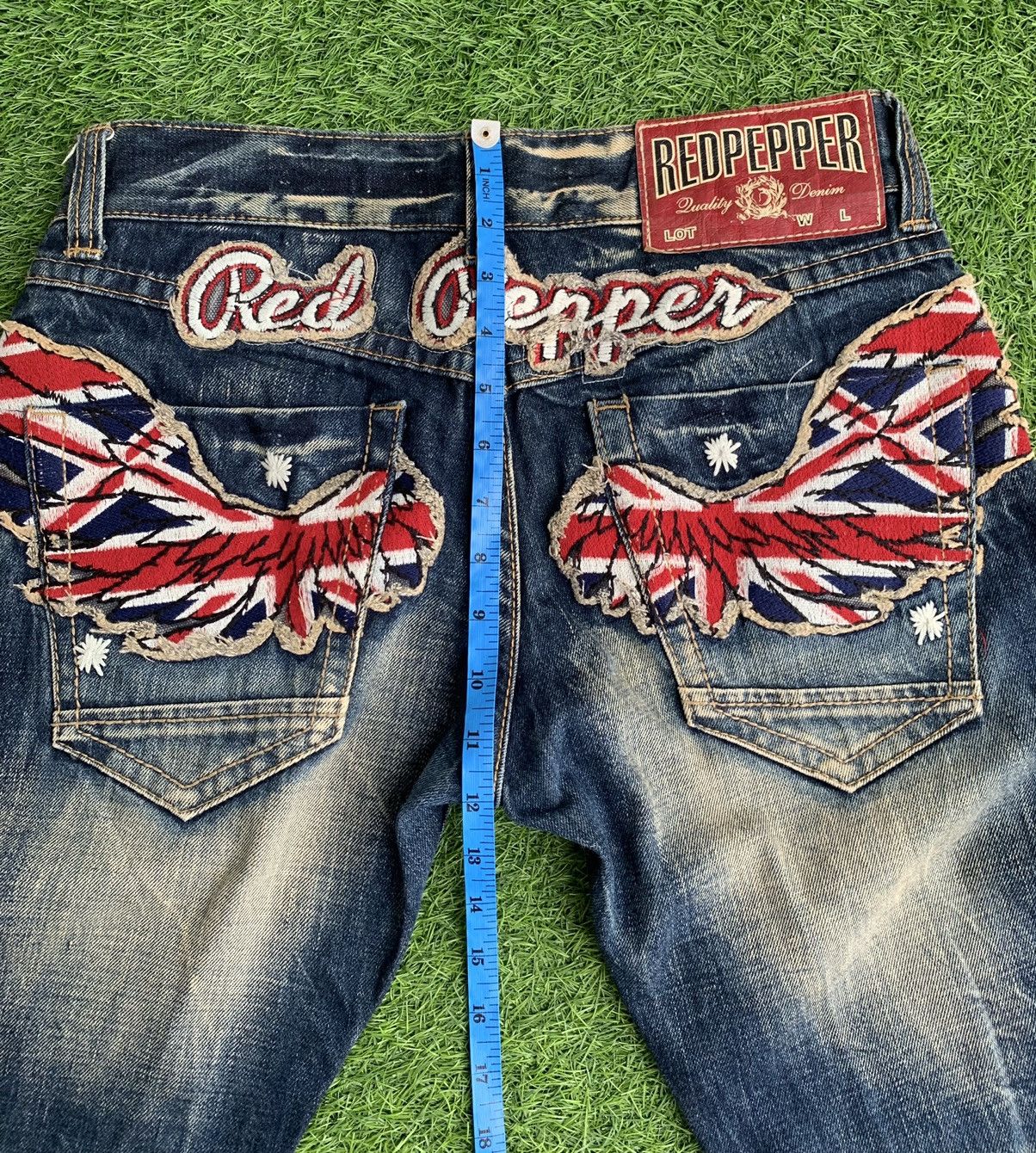 Japanese Brand Red peper embroidery spellout lot of patch distressed denim Size US 31 - 12 Thumbnail
