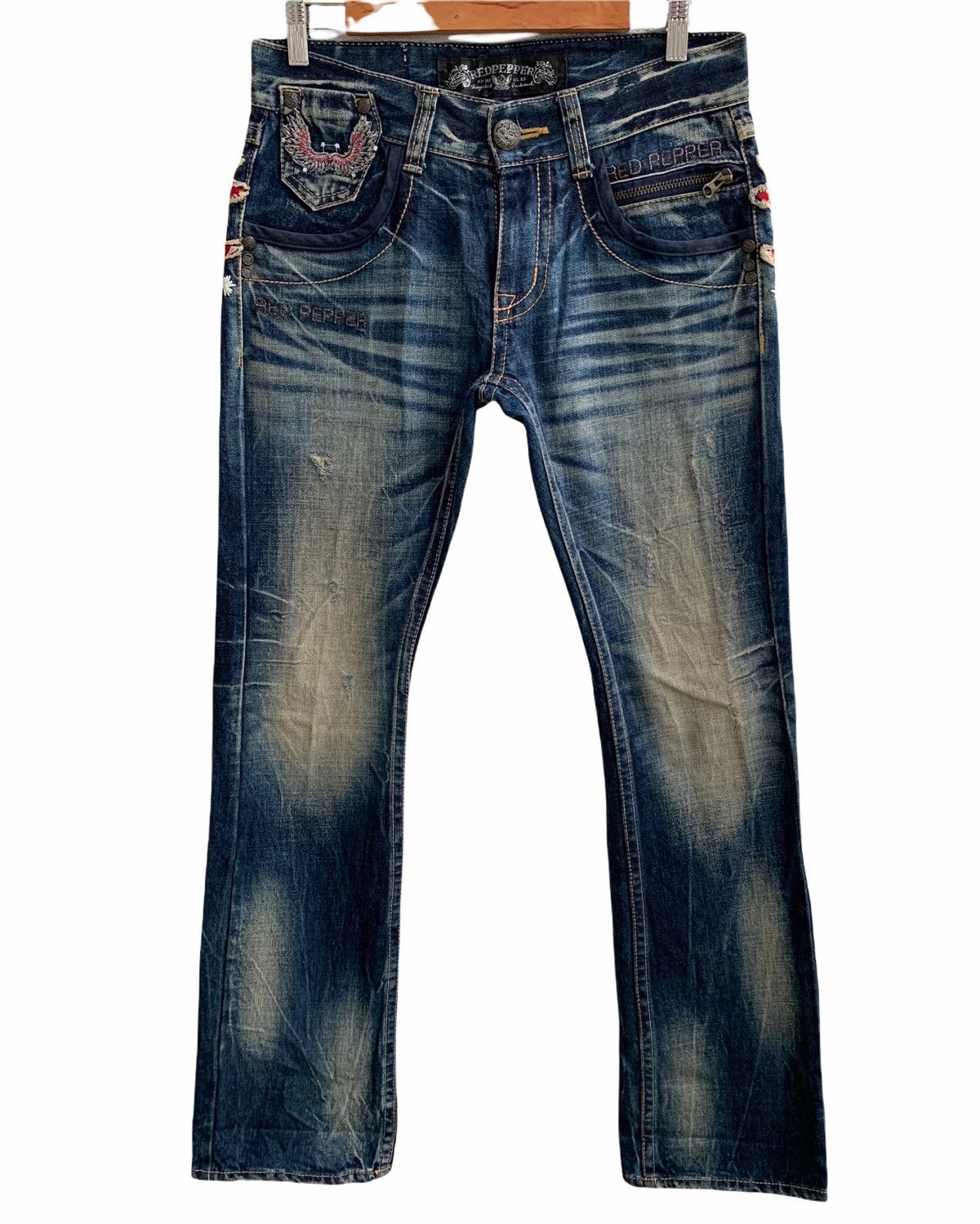 Japanese Brand Red peper embroidery spellout lot of patch distressed denim Size US 31 - 2 Thumbnail