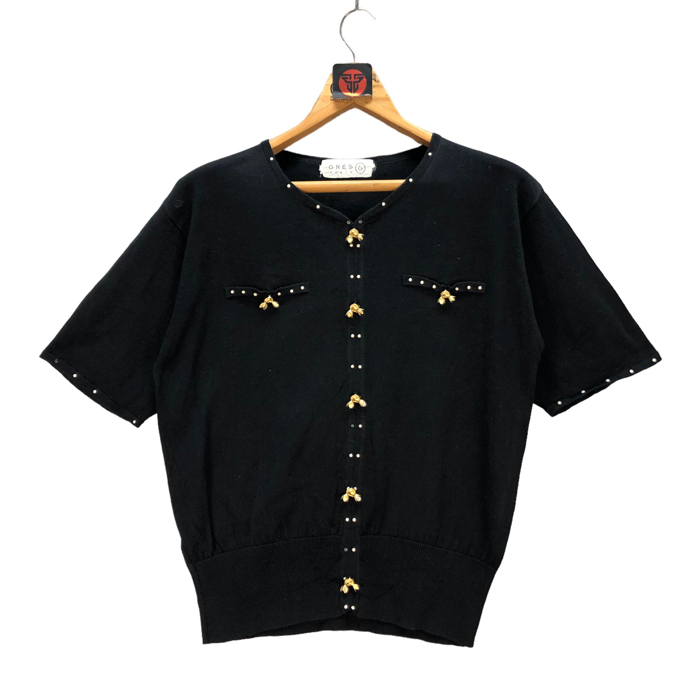image of Gres Paris Short Sleeve Knit Sweater 6998-104 in Black, Women's (Size Medium)
