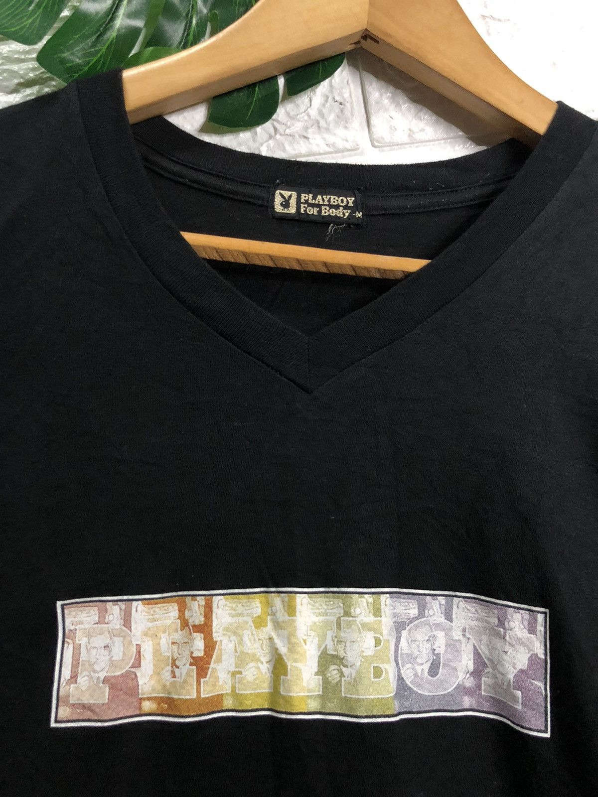 Playboy × Vintage VINTAGE PLAY BOY V NECK BOX MAN 👨 LOGO TEE Size US M / EU 48-50 / 2 - 2 Thumbnail