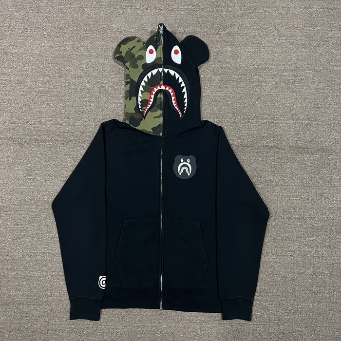 Bape Bape X Bearbrick Half Green Camo Shark Hoodie Grailed