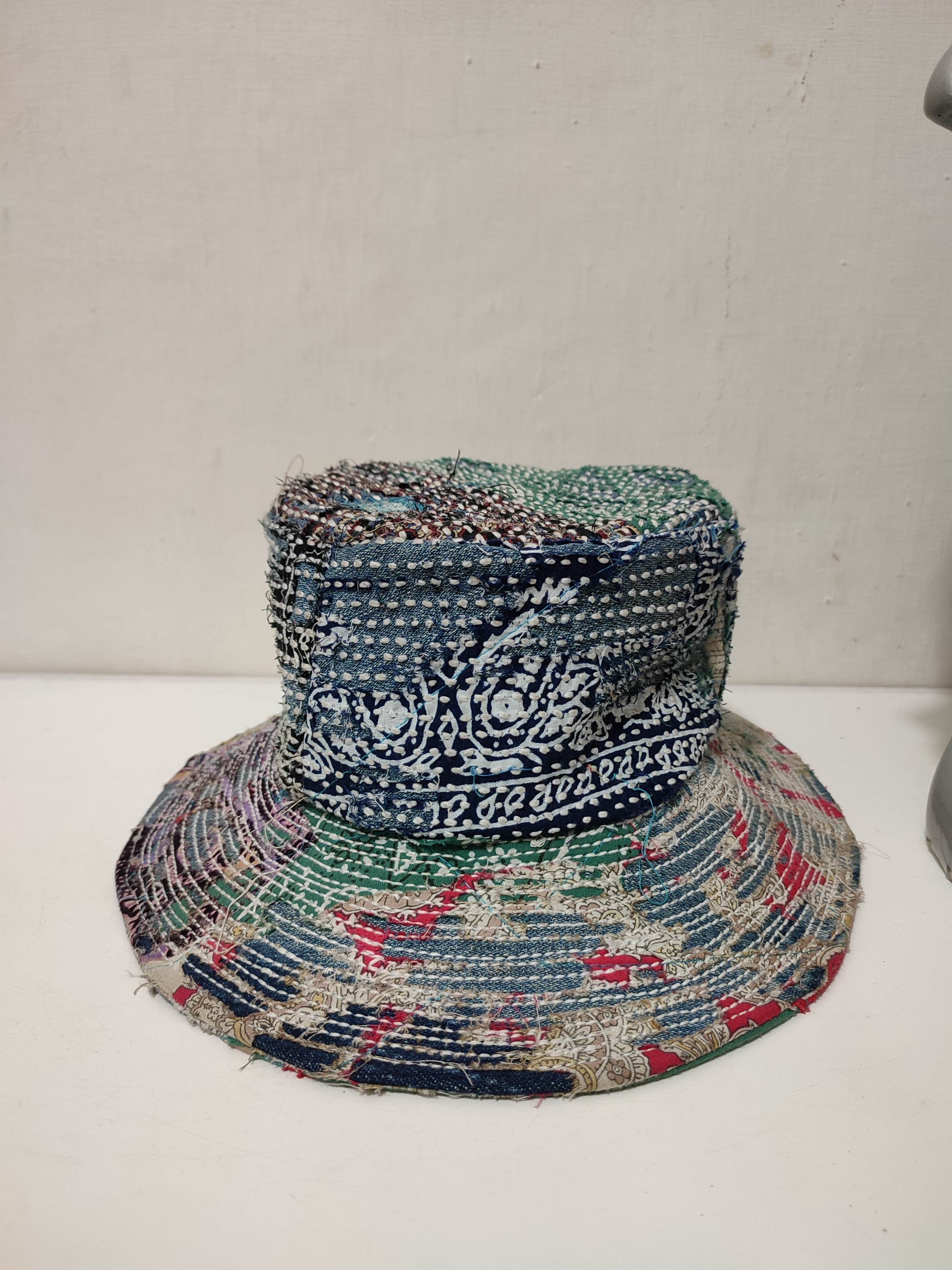 Art Comes First Custom Made Distressed Patchwork Bucket Hats Boro inspired Size ONE SIZE - 2 Thumbnail