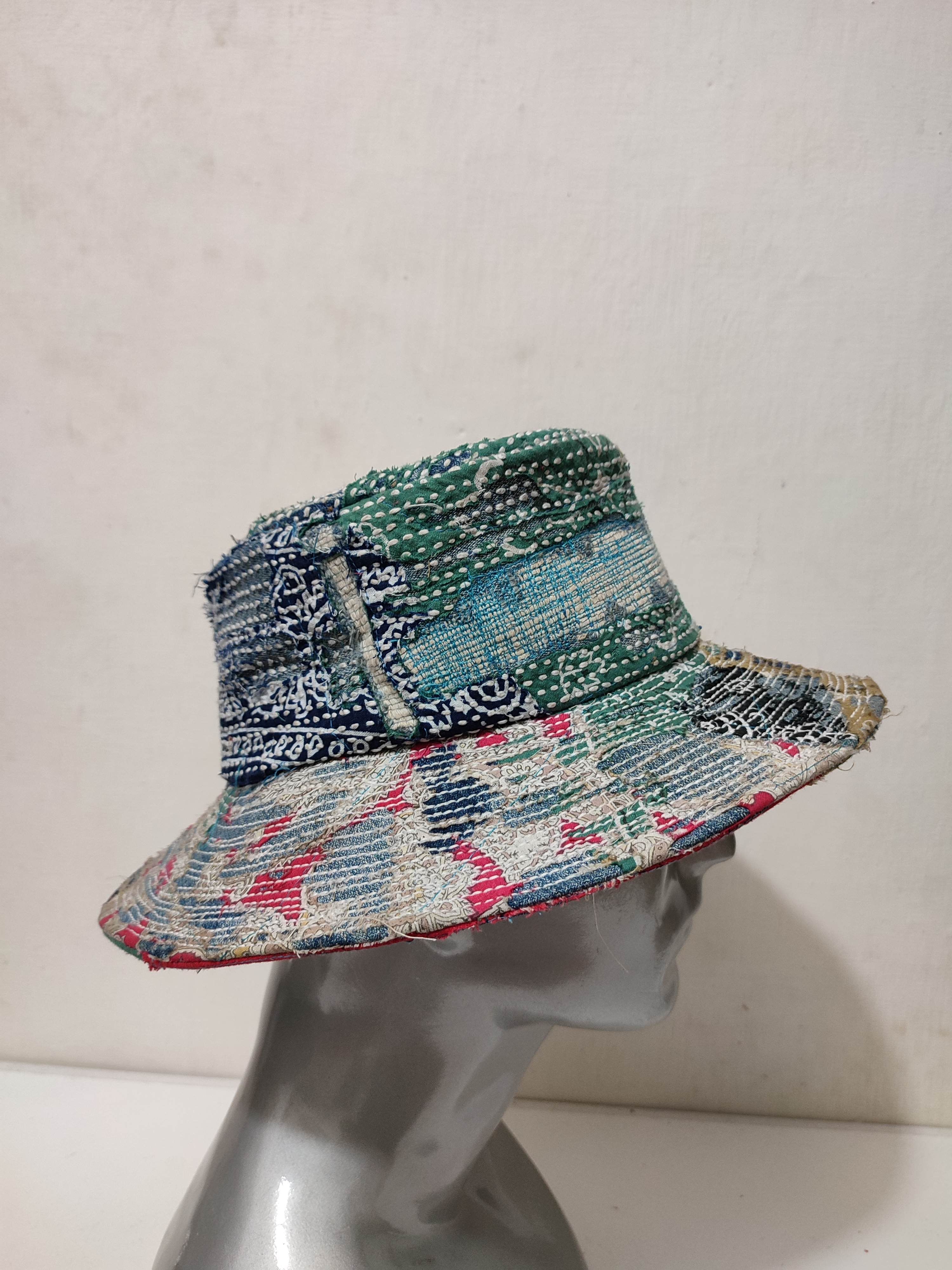 Art Comes First Custom Made Distressed Patchwork Bucket Hats Boro inspired Size ONE SIZE - 8 Thumbnail