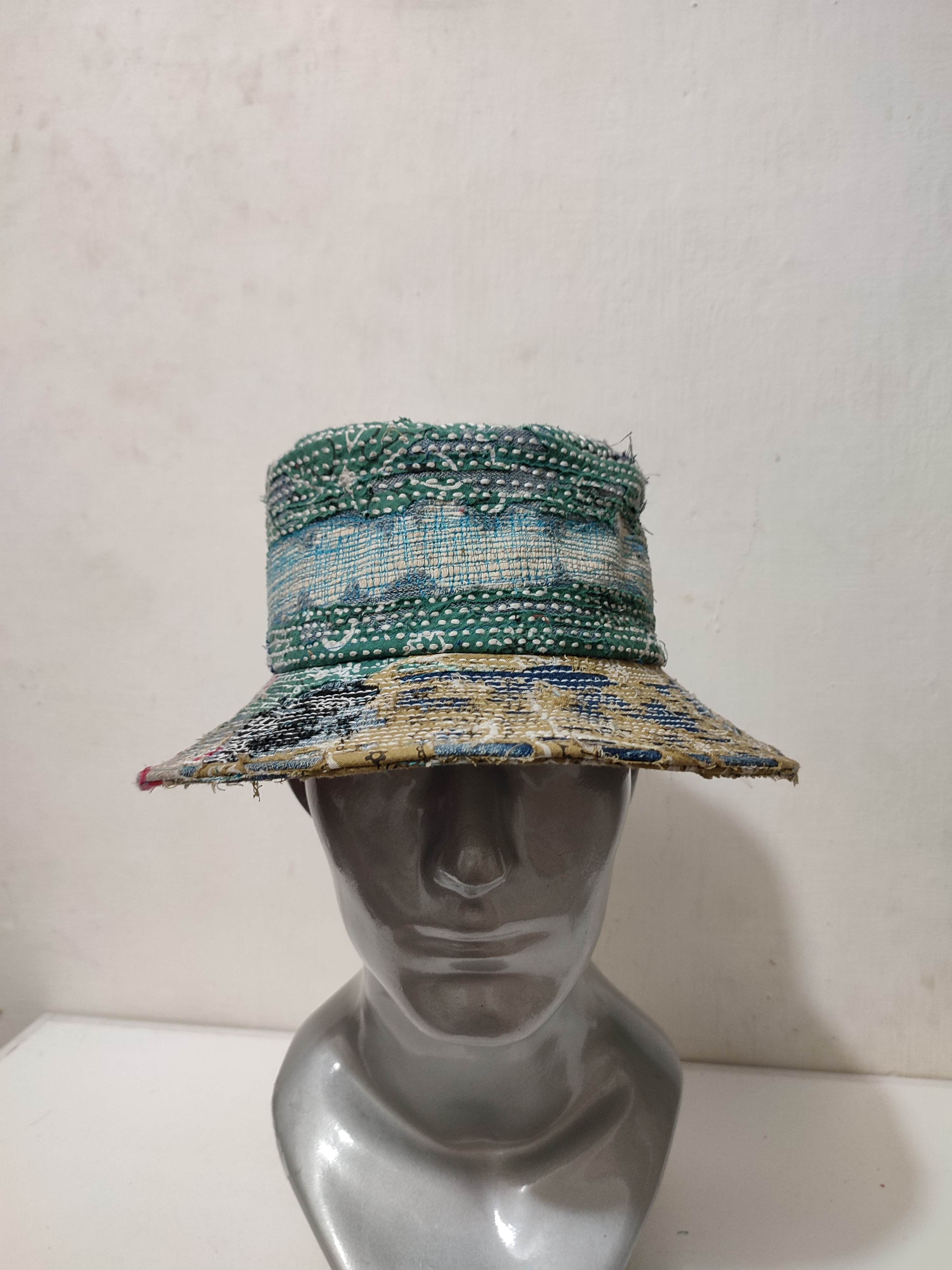 Art Comes First Custom Made Distressed Patchwork Bucket Hats Boro inspired Size ONE SIZE - 9 Thumbnail