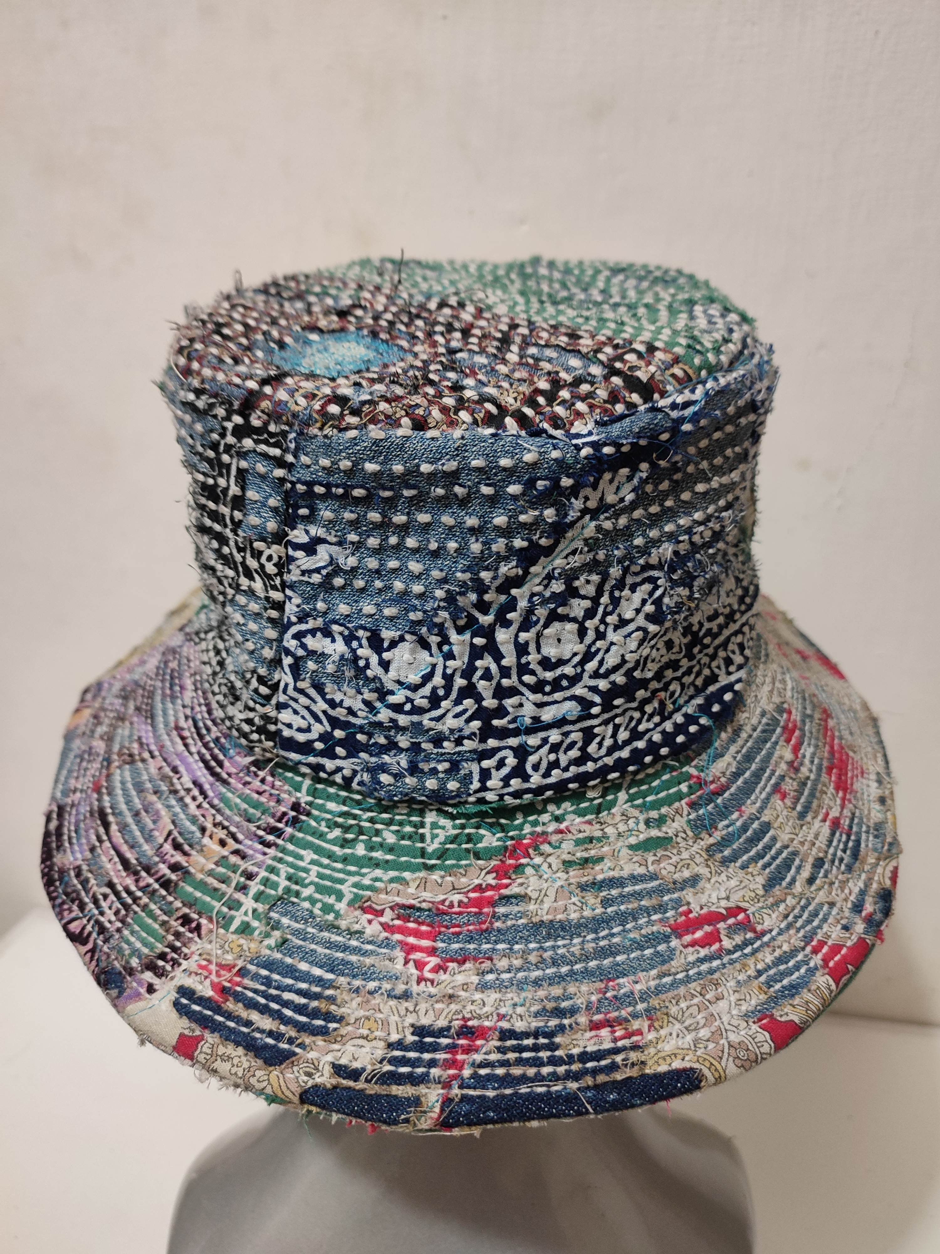 Art Comes First Custom Made Distressed Patchwork Bucket Hats Boro inspired Size ONE SIZE - 14 Thumbnail