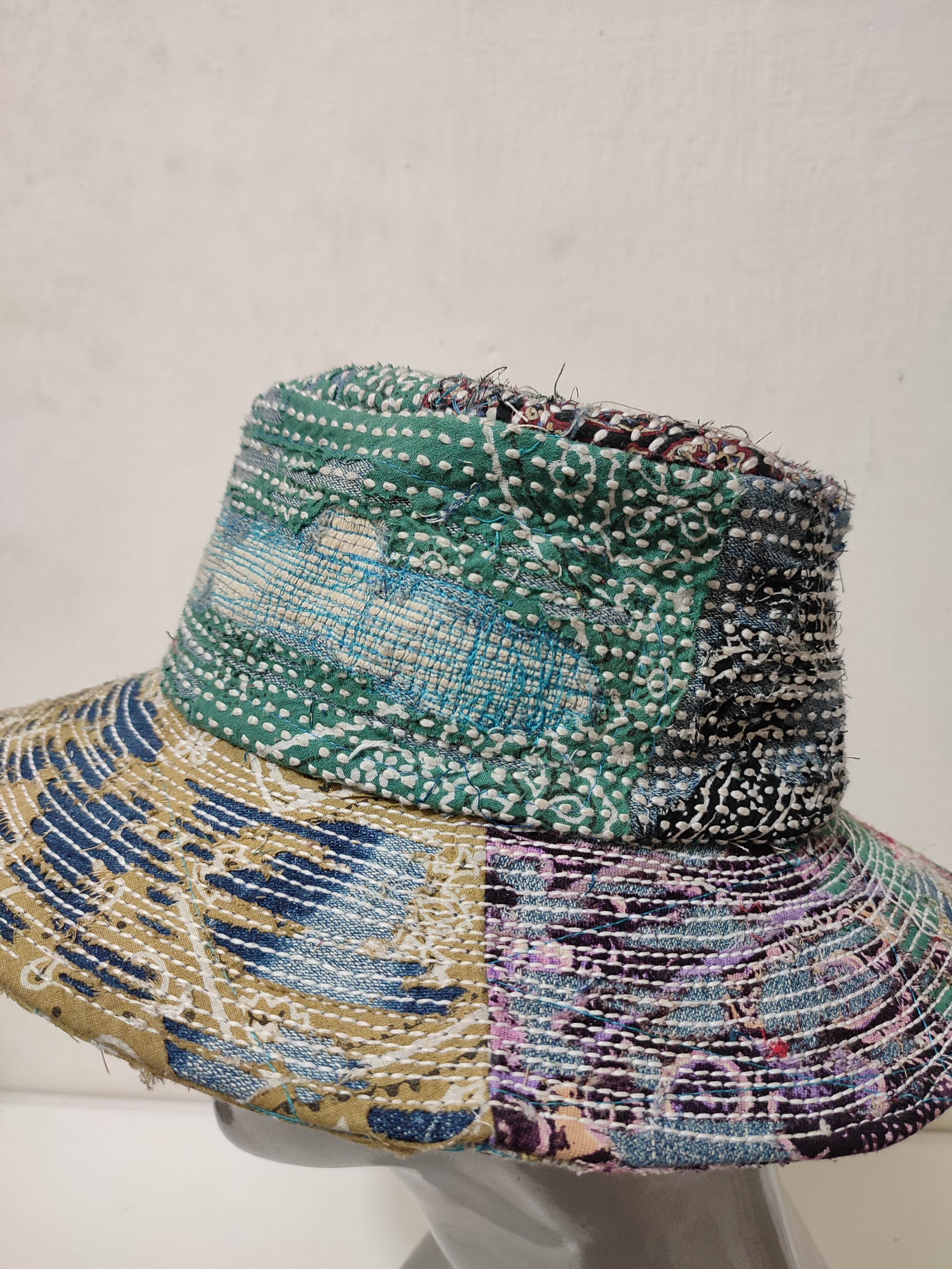 Art Comes First Custom Made Distressed Patchwork Bucket Hats Boro inspired Size ONE SIZE - 12 Thumbnail