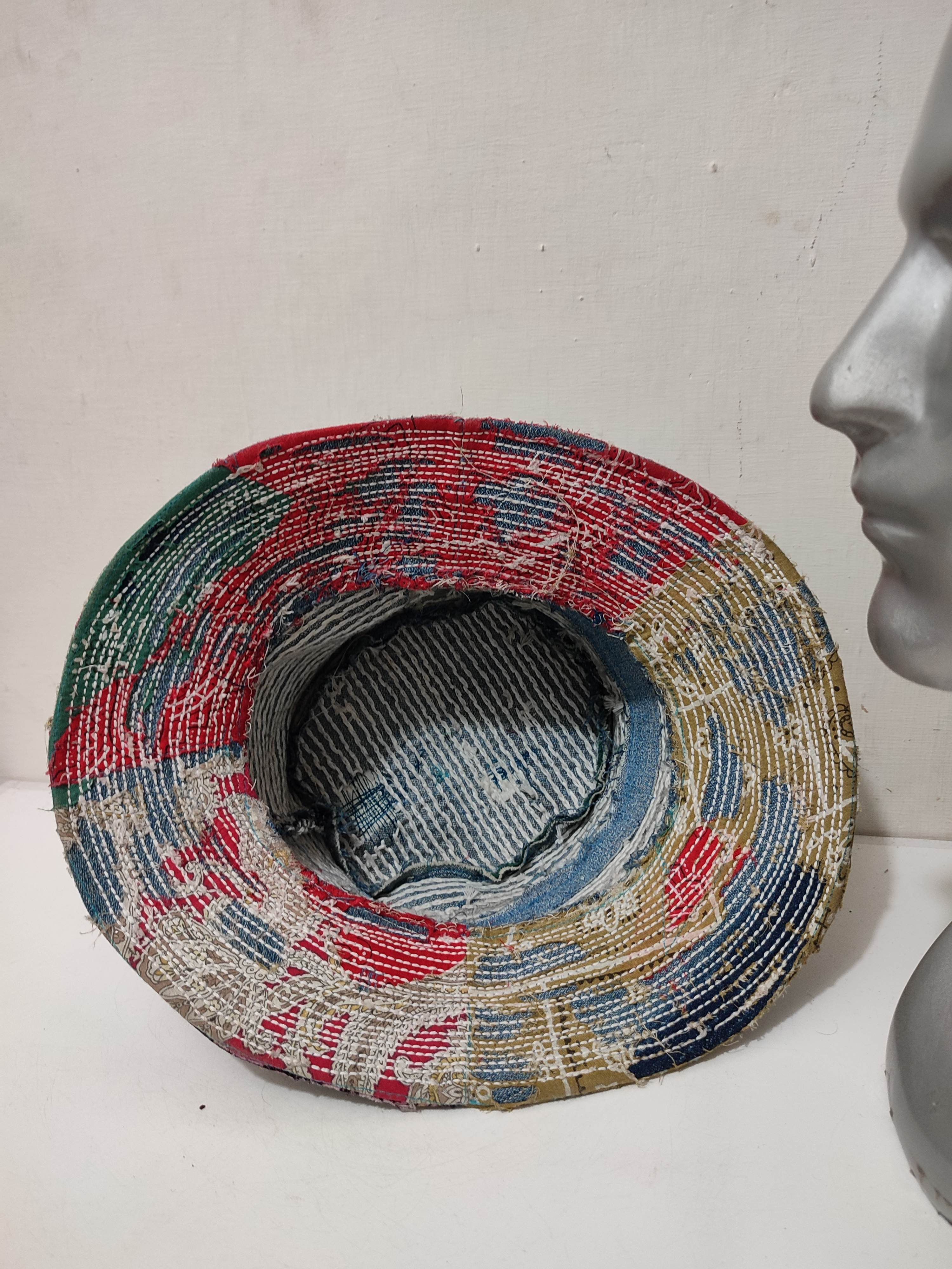 Art Comes First Custom Made Distressed Patchwork Bucket Hats Boro inspired Size ONE SIZE - 5 Thumbnail