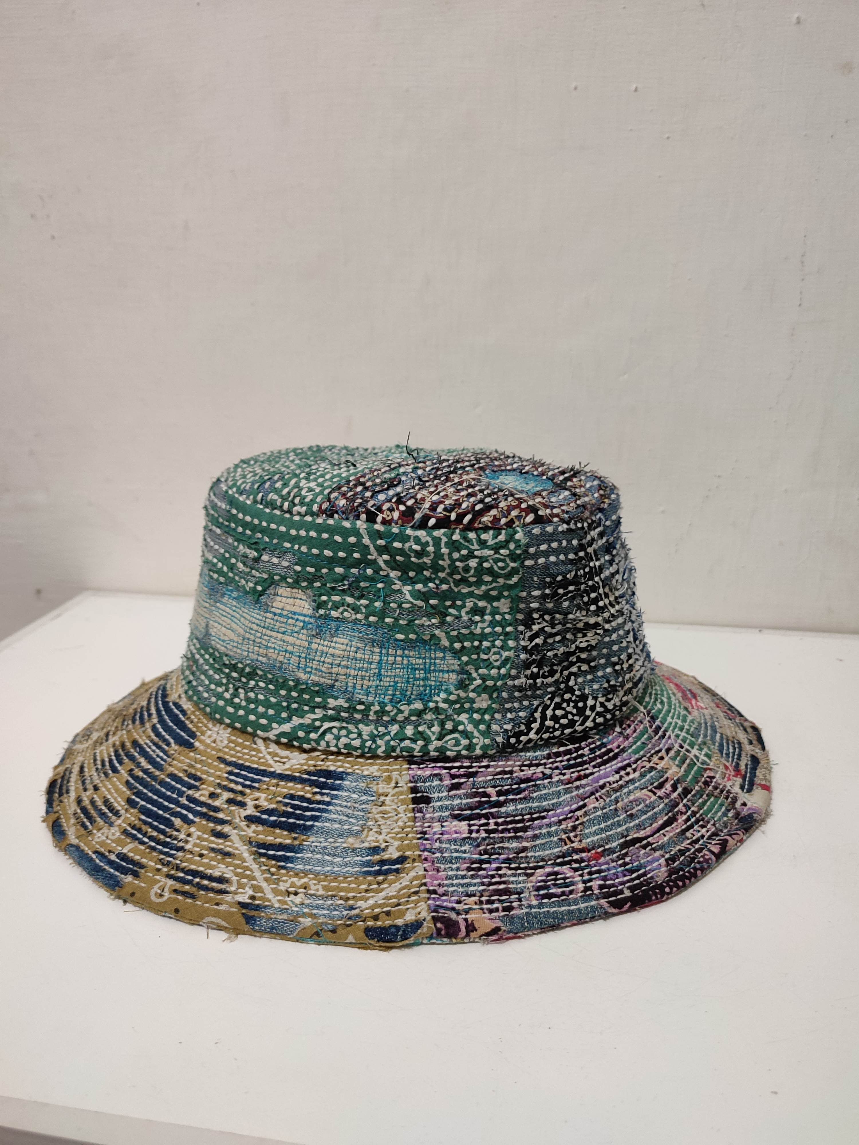Art Comes First Custom Made Distressed Patchwork Bucket Hats Boro inspired Size ONE SIZE - 3 Thumbnail