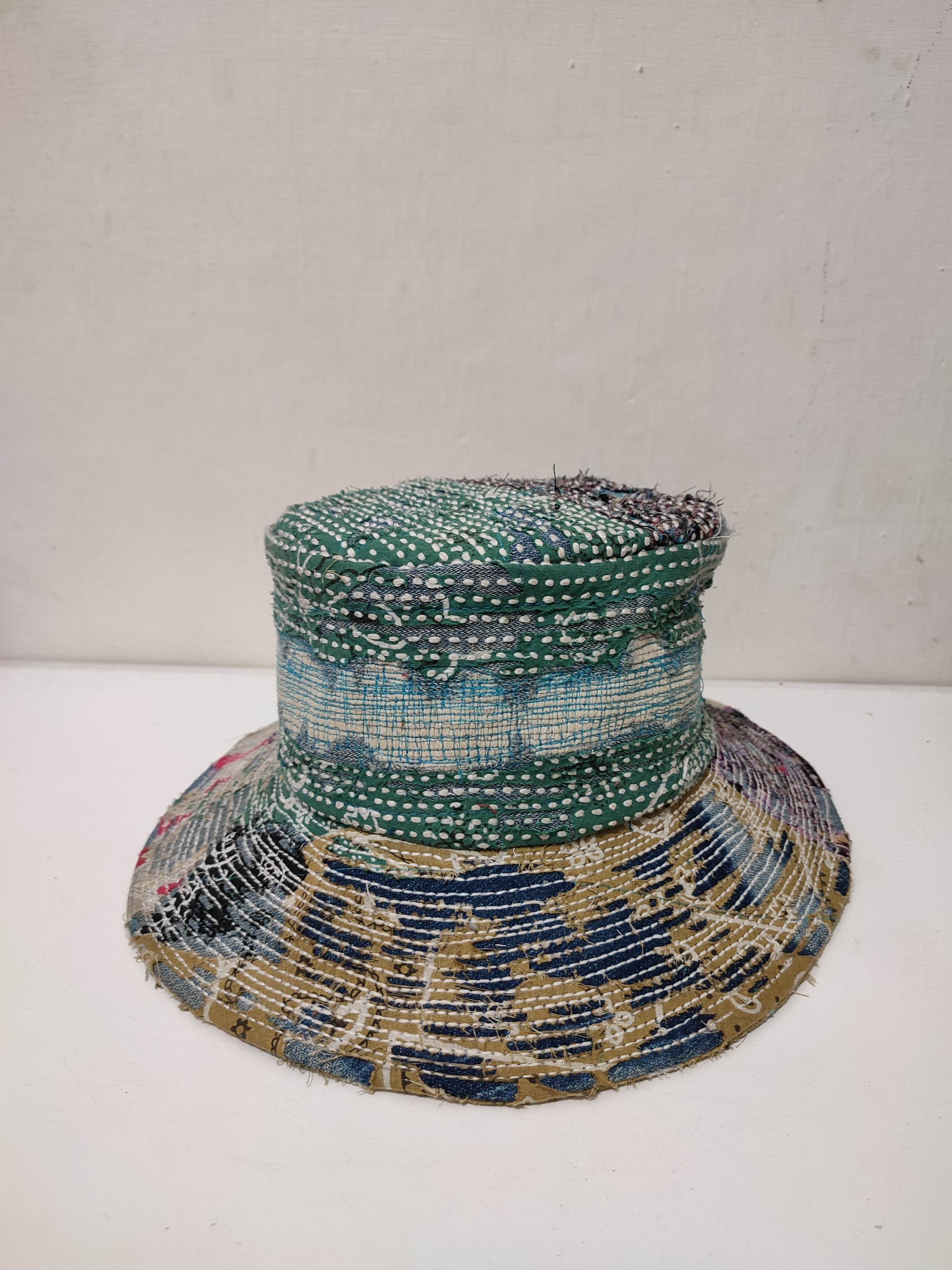 Art Comes First Custom Made Distressed Patchwork Bucket Hats Boro inspired Size ONE SIZE - 1 Thumbnail