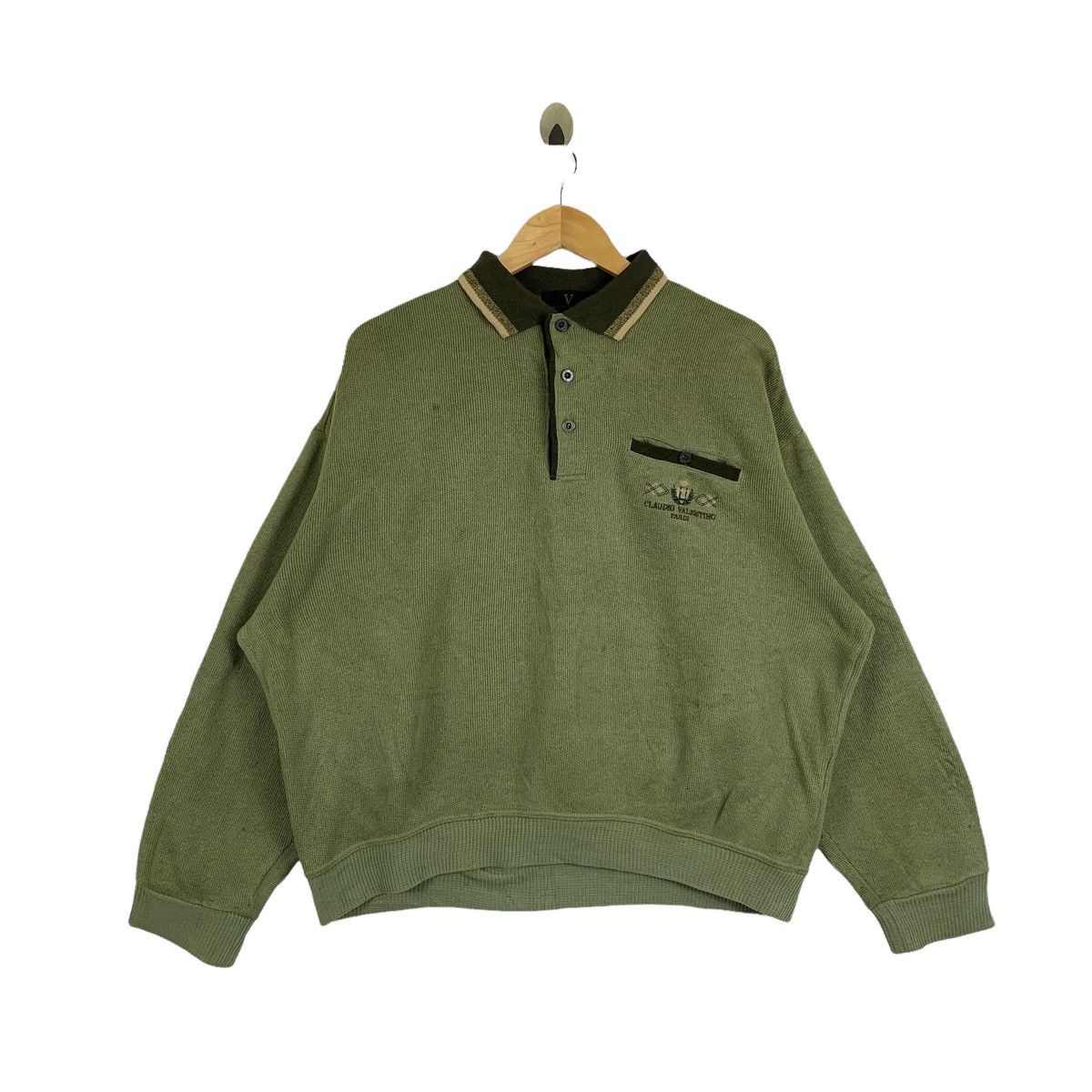 image of Vintage Claudio Valentino Paris Polos Sweatshirt Pullover in Green, Men's (Size XL)