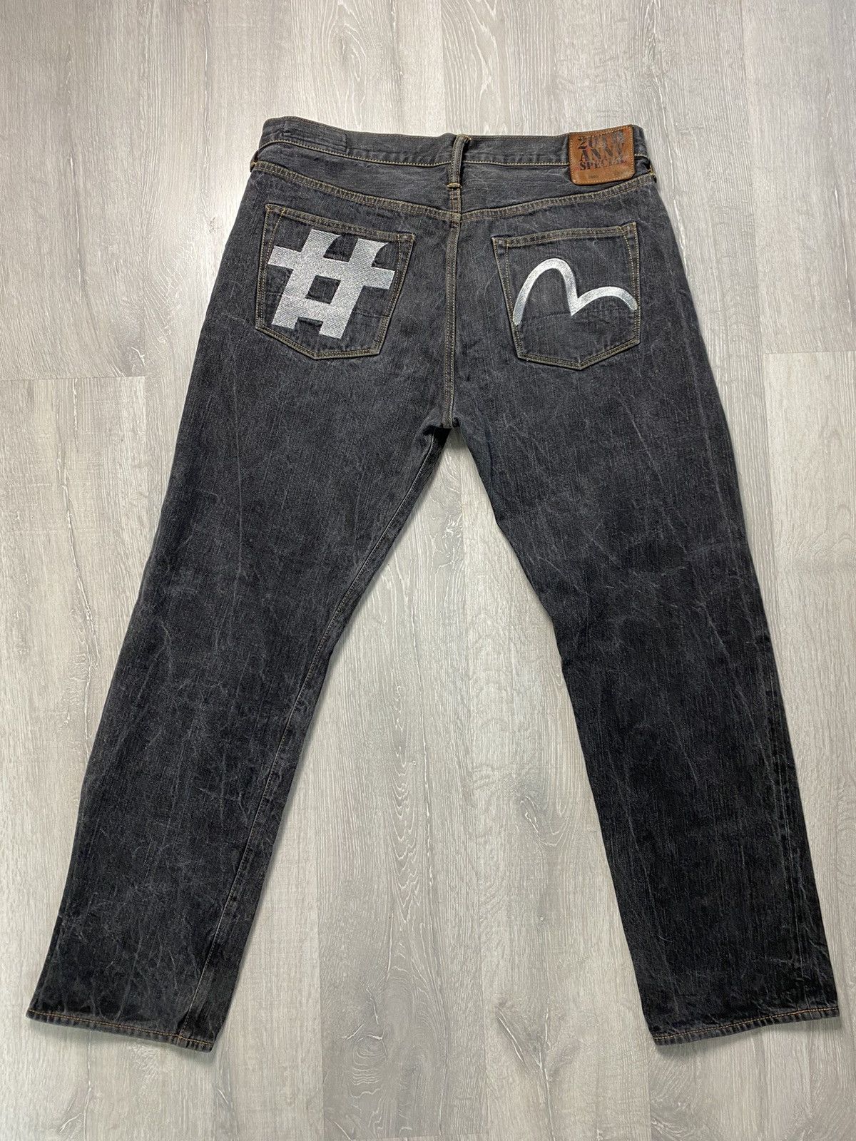 Evisu vintage black jeans grey silver seagulls 20th Annv