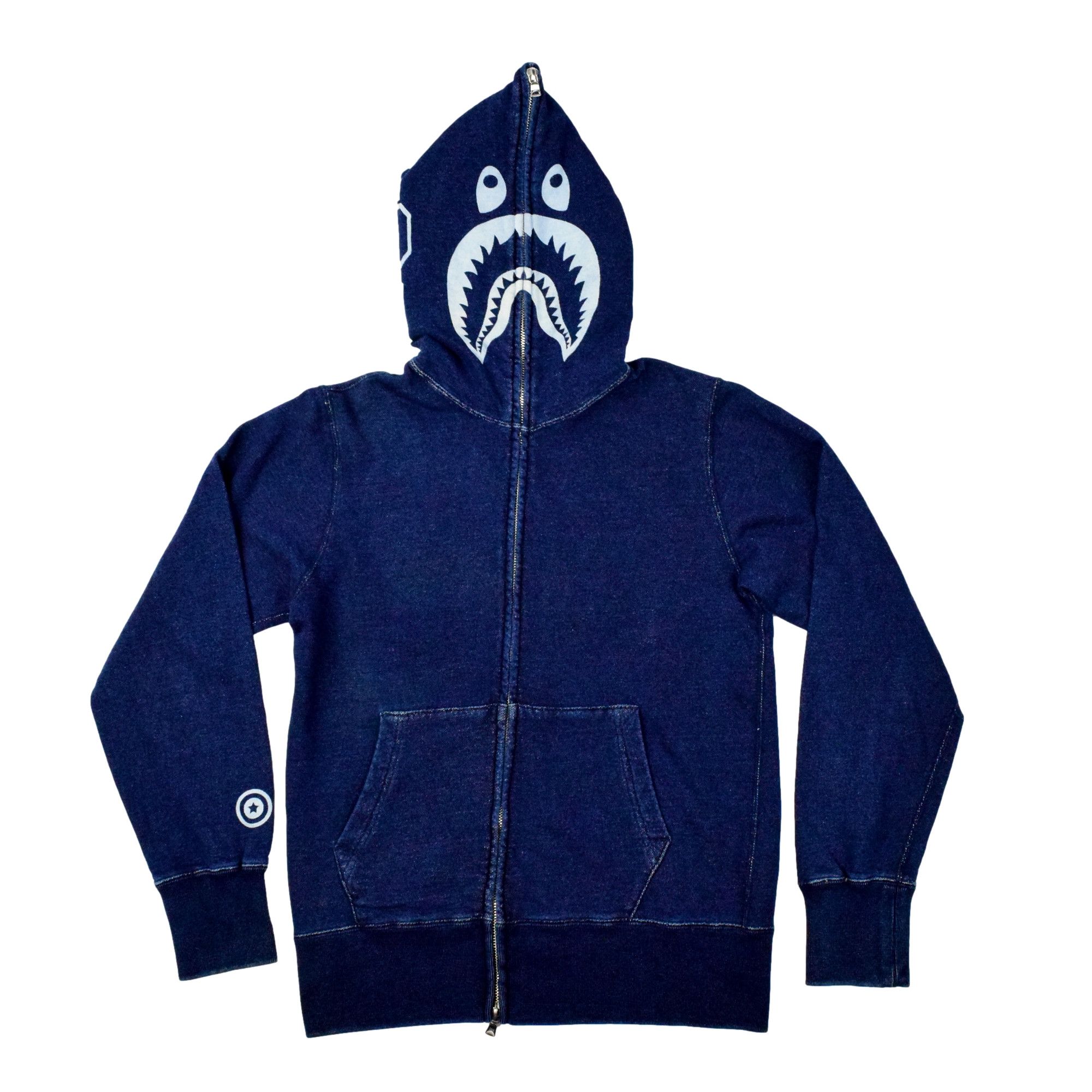 image of Bape Indigo Shark Full Zip Hoodie in Navy, Men's (Size Small)