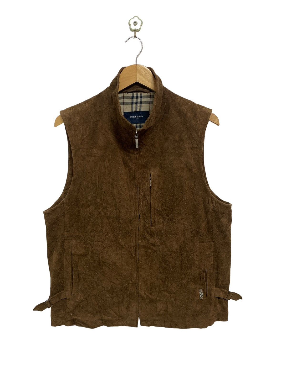 Burberry Nova Check Suede Leather Vest Jacket